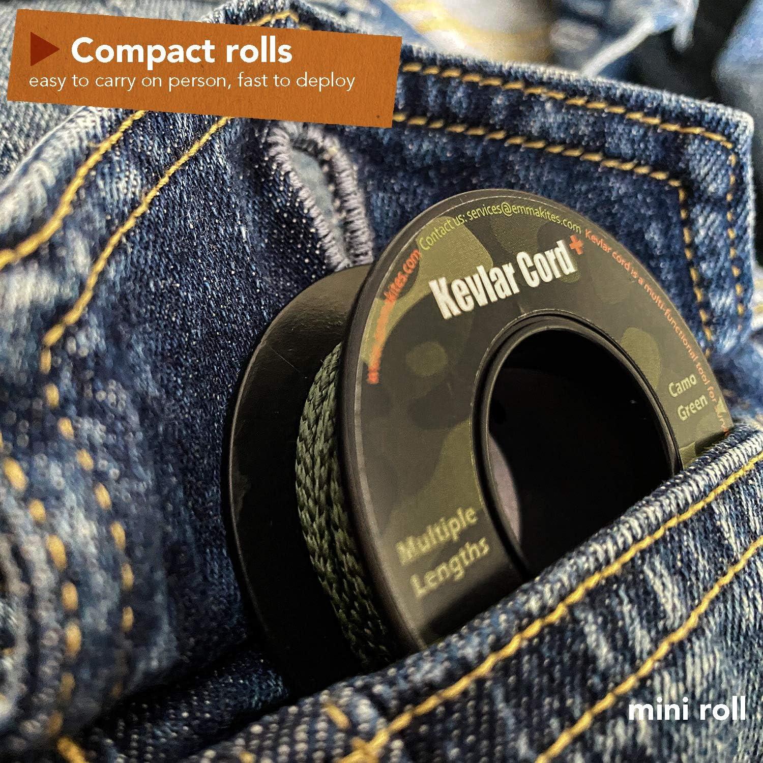 emma kites Camo Green, Red, Blue Braided Kevlar Cord 200Lb~1050Lb Abrasion/Flame Resistant Tactical Paracord, Trip Line, Cord Friction-Saw, Boot Laces, Survival Cord, Model Rocket Shock Cord