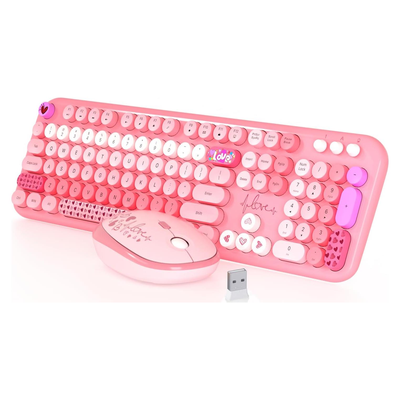 Teclado y Ratón Inalámbricos MOFII 104 Teclas Rosa Retro
