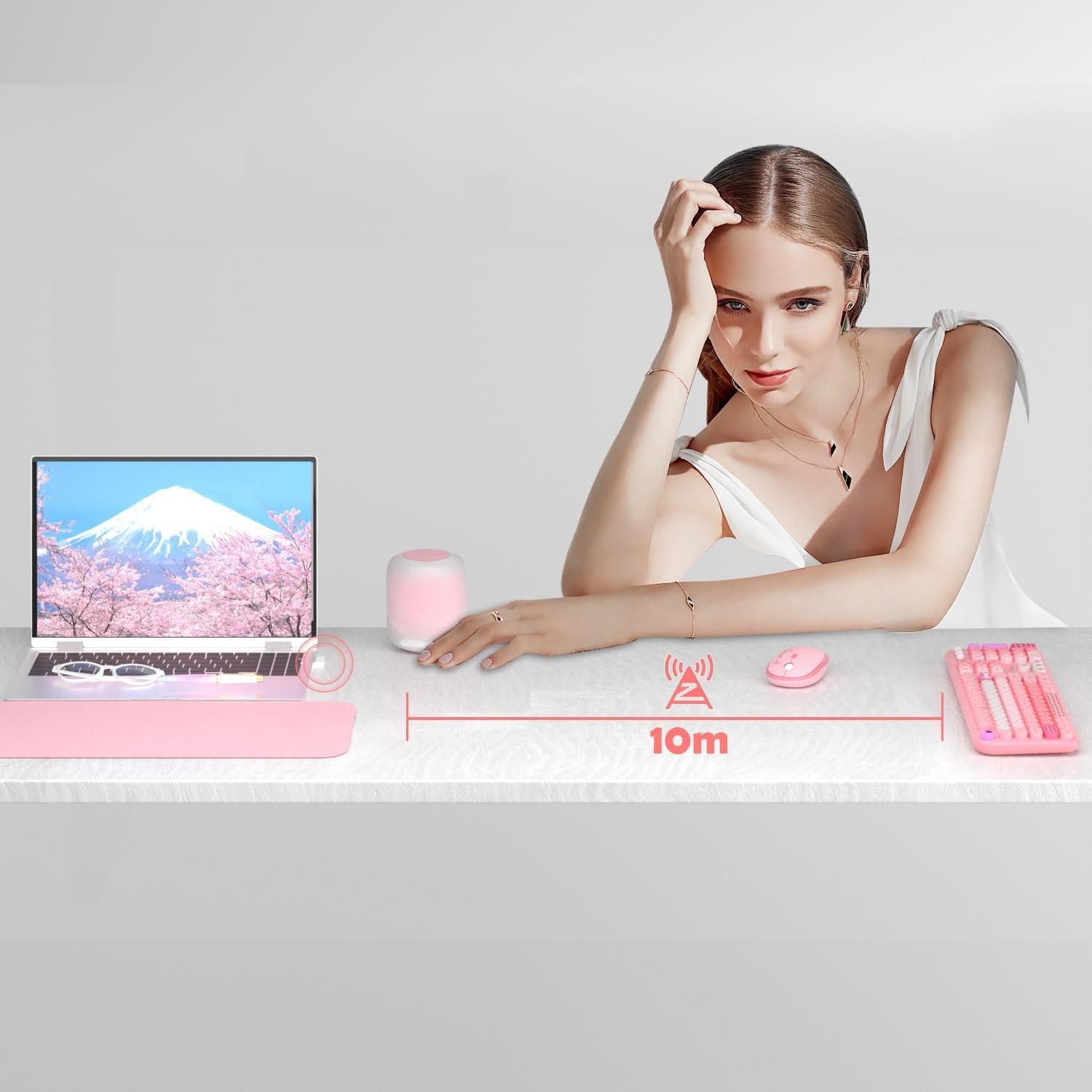 Teclado y Ratón Inalámbricos MOFII 104 Teclas Rosa Retro