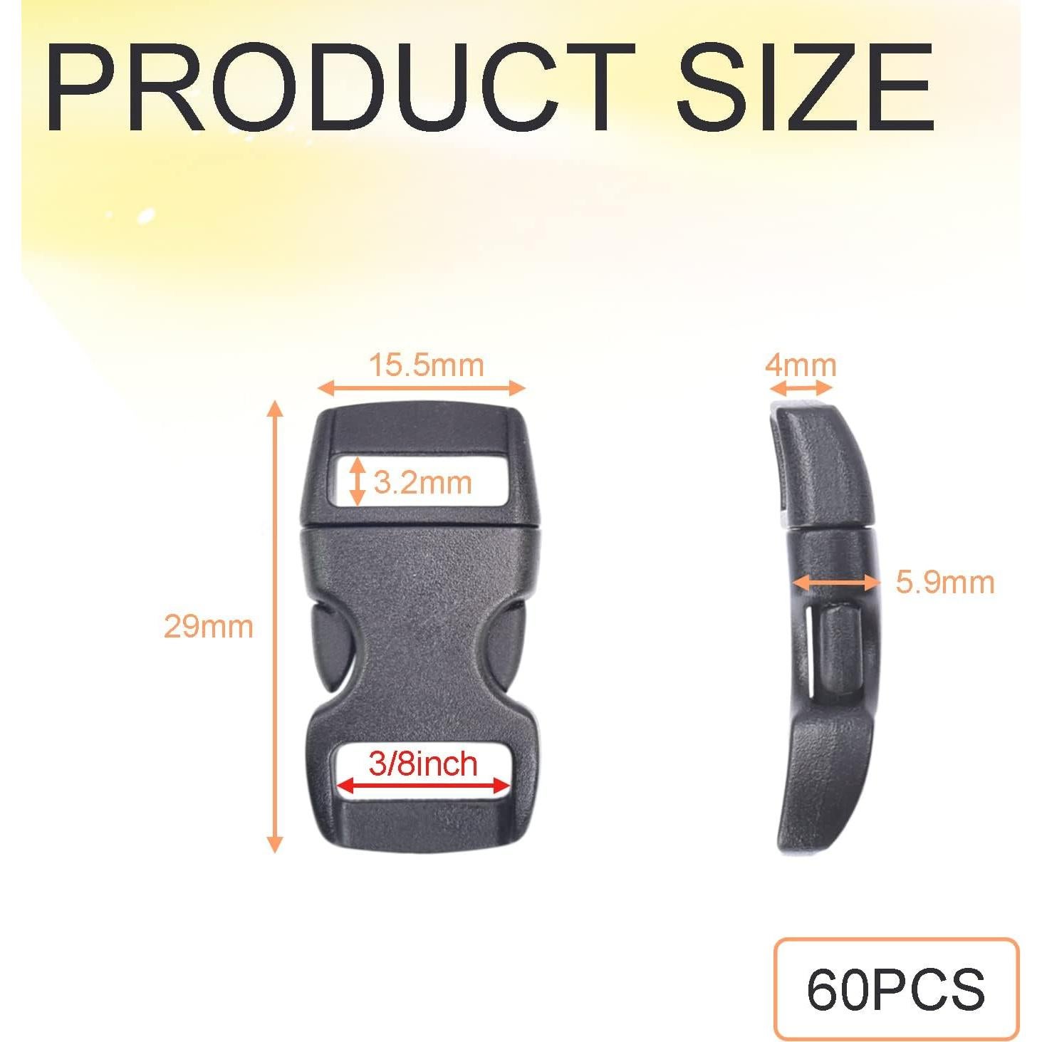 60 Hebillas de Paracord POM 0,95 cm Curvadas Rápidas