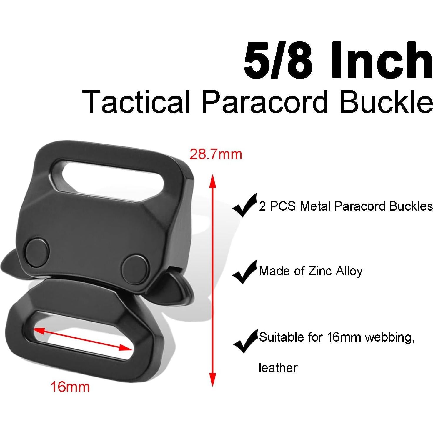 CooBigo Hebilla Paracord Metal 2 Pcs 1.59 cm Negro