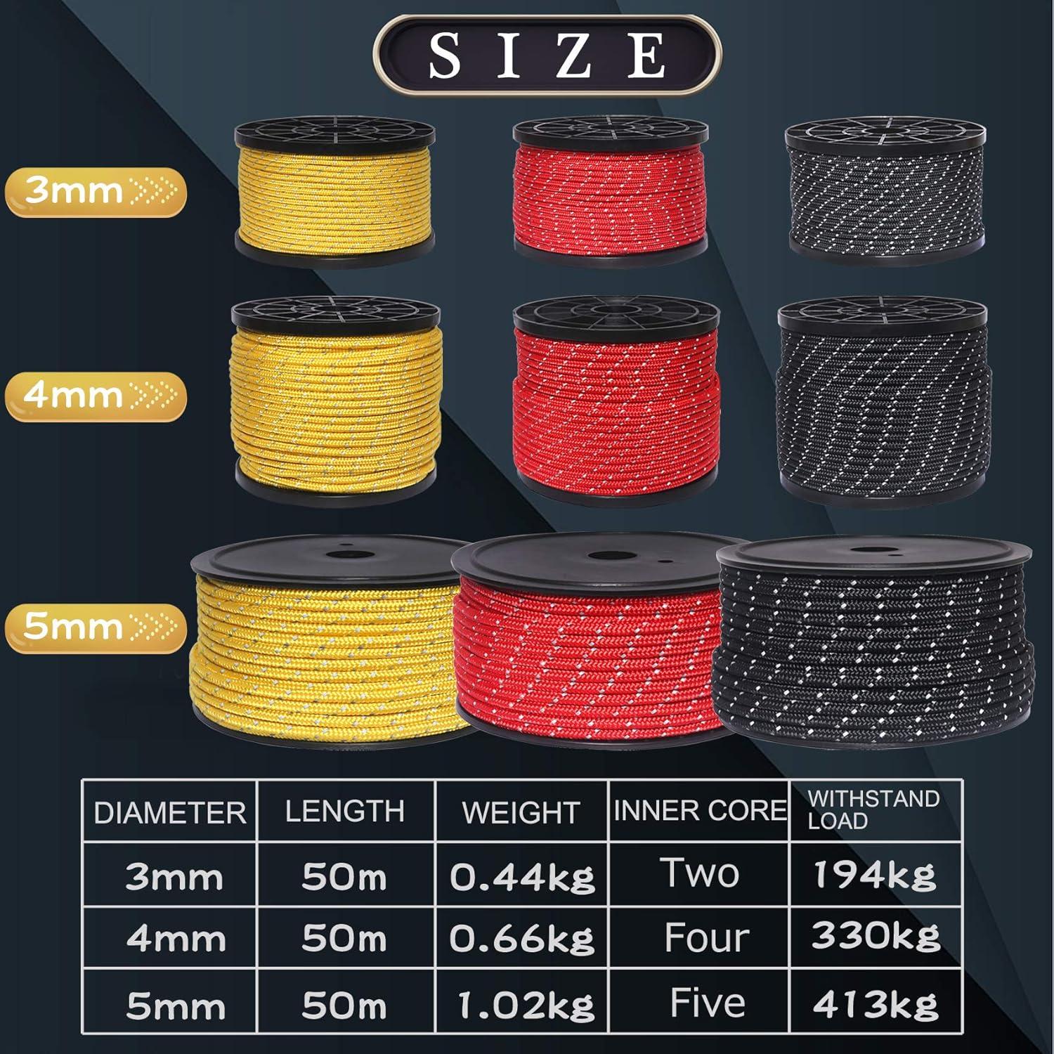 Cuerda Reflectante HIKEMAN 50m Nylon 4mm para Camping