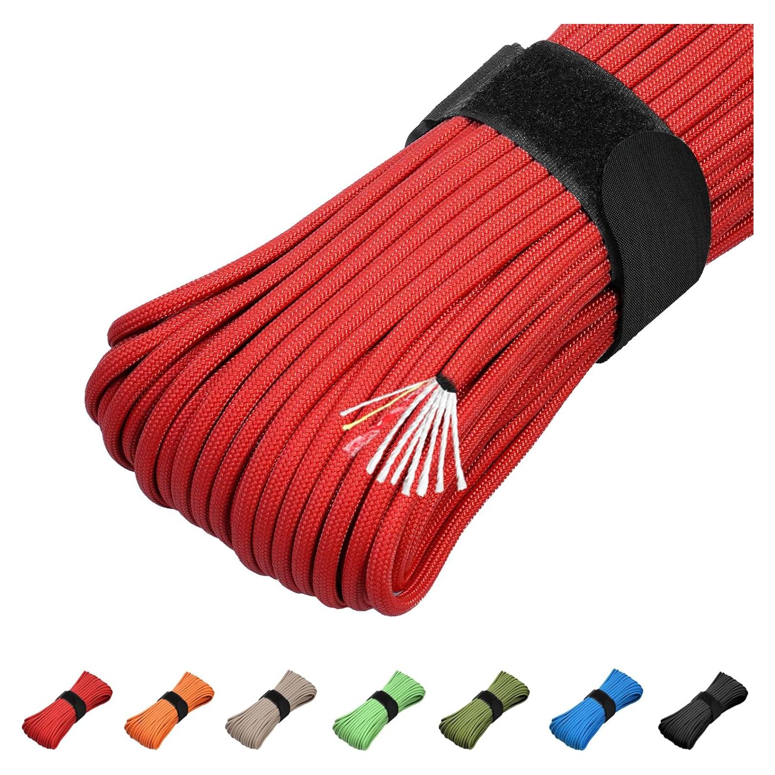 Survival Paracord 550 Fire Paracord Survivor Cord Nlyon Rope 10 Strands US Military Type III 550 Parachute Cord with Integrated Fishing Line, Fire-Starter Tinder 4 in 1