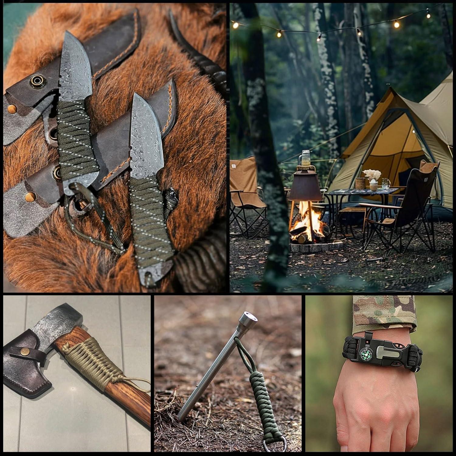 Survival Paracord 550 Fire Paracord Survivor Cord Nlyon Rope 10 Strands US Military Type III 550 Parachute Cord with Integrated Fishing Line, Fire-Starter Tinder 4 in 1