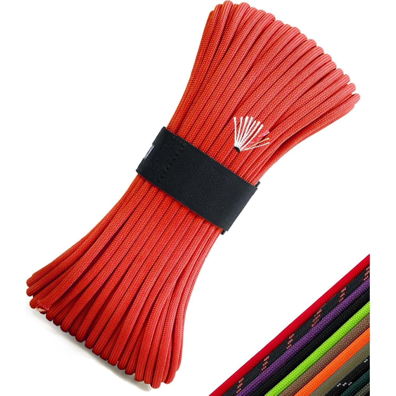 Survival Paracord 550 Fire Paracord Survivor Cord Nlyon Rope 10 Strands US Military Type III 550 Parachute Cord with Integrated Fishing Line, Fire-Starter Tinder 4 in 1