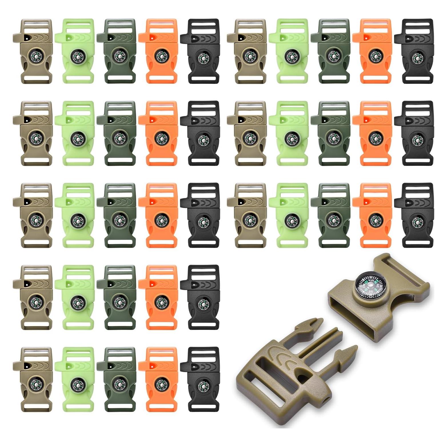 Paquete de 50 hebillas de paracord CooBigo con silbato