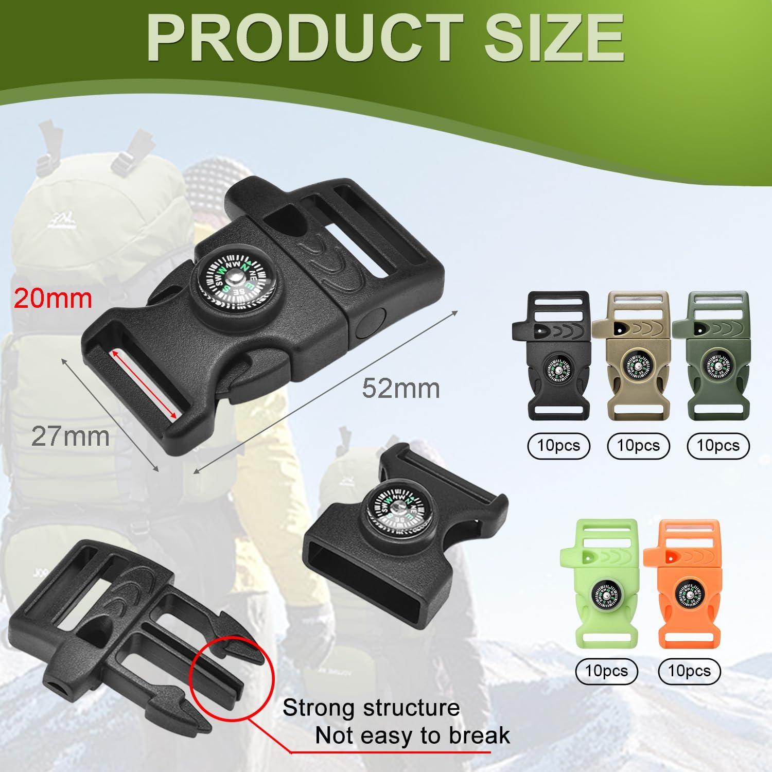 Paquete de 50 hebillas de paracord CooBigo con silbato