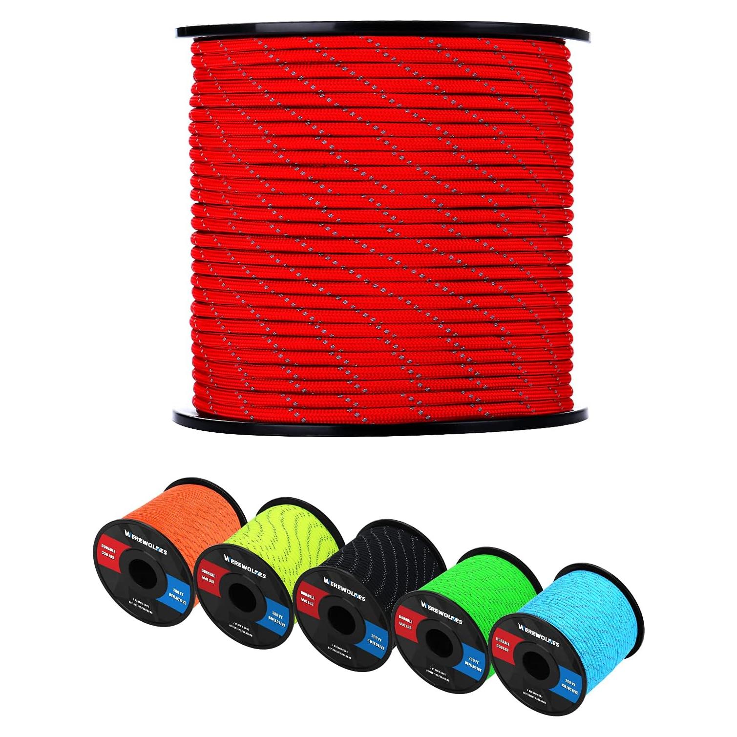 WEREWOLVES Reflective 550&176 lb Paracord - Nylon, Rope Roller,7&3 Strand Utility Parachute Cord for Camping Tent, Outdoor Packaging