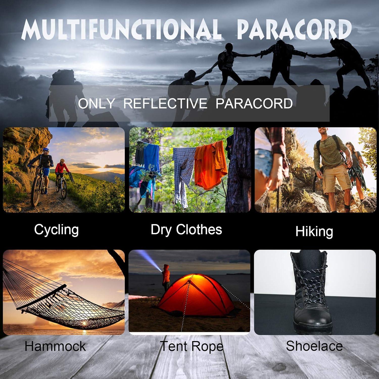 WEREWOLVES Reflective 550&176 lb Paracord - Nylon, Rope Roller,7&3 Strand Utility Parachute Cord for Camping Tent, Outdoor Packaging