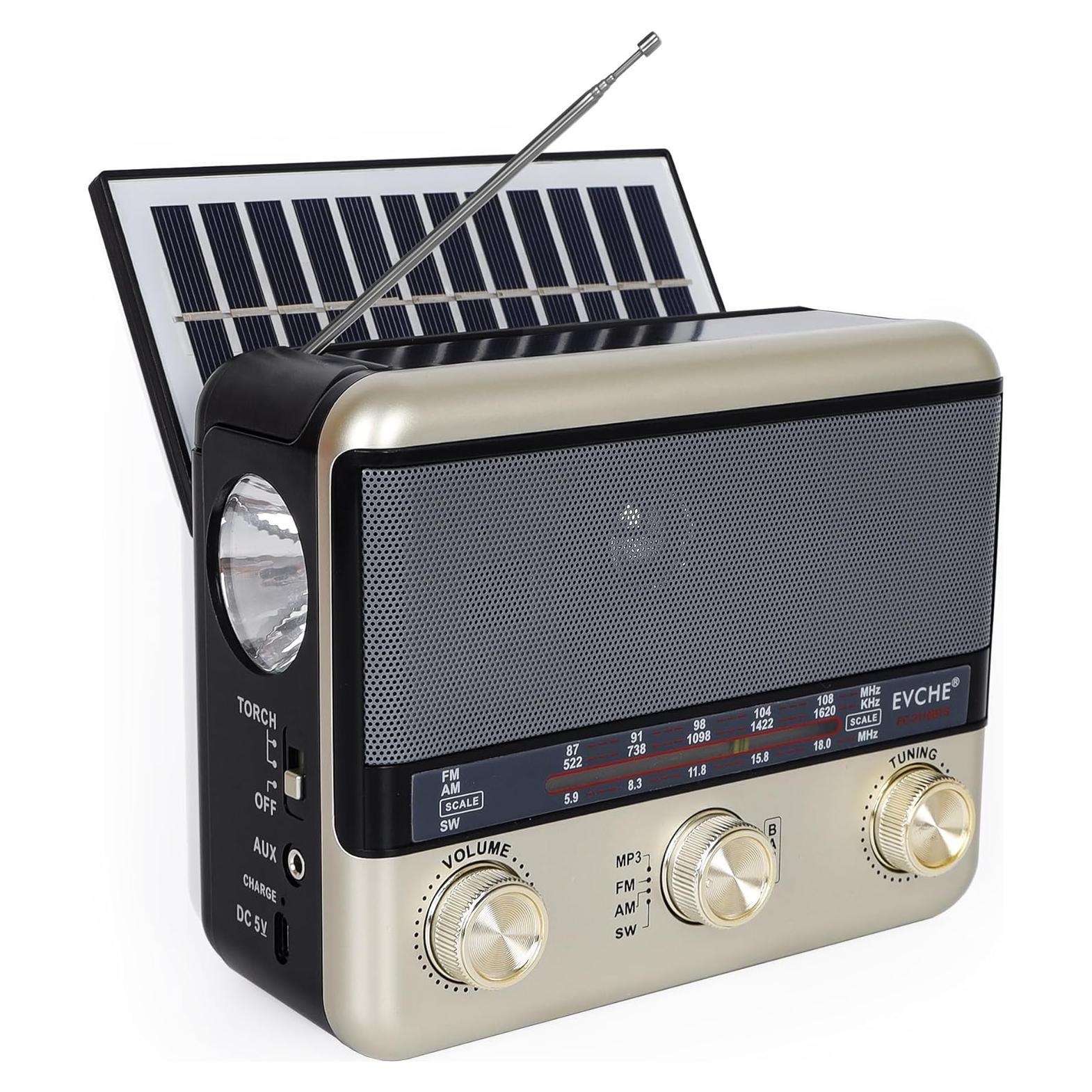 Radio Portátil T.TAOMI Retro1 AM FM SW Bluetooth Solar