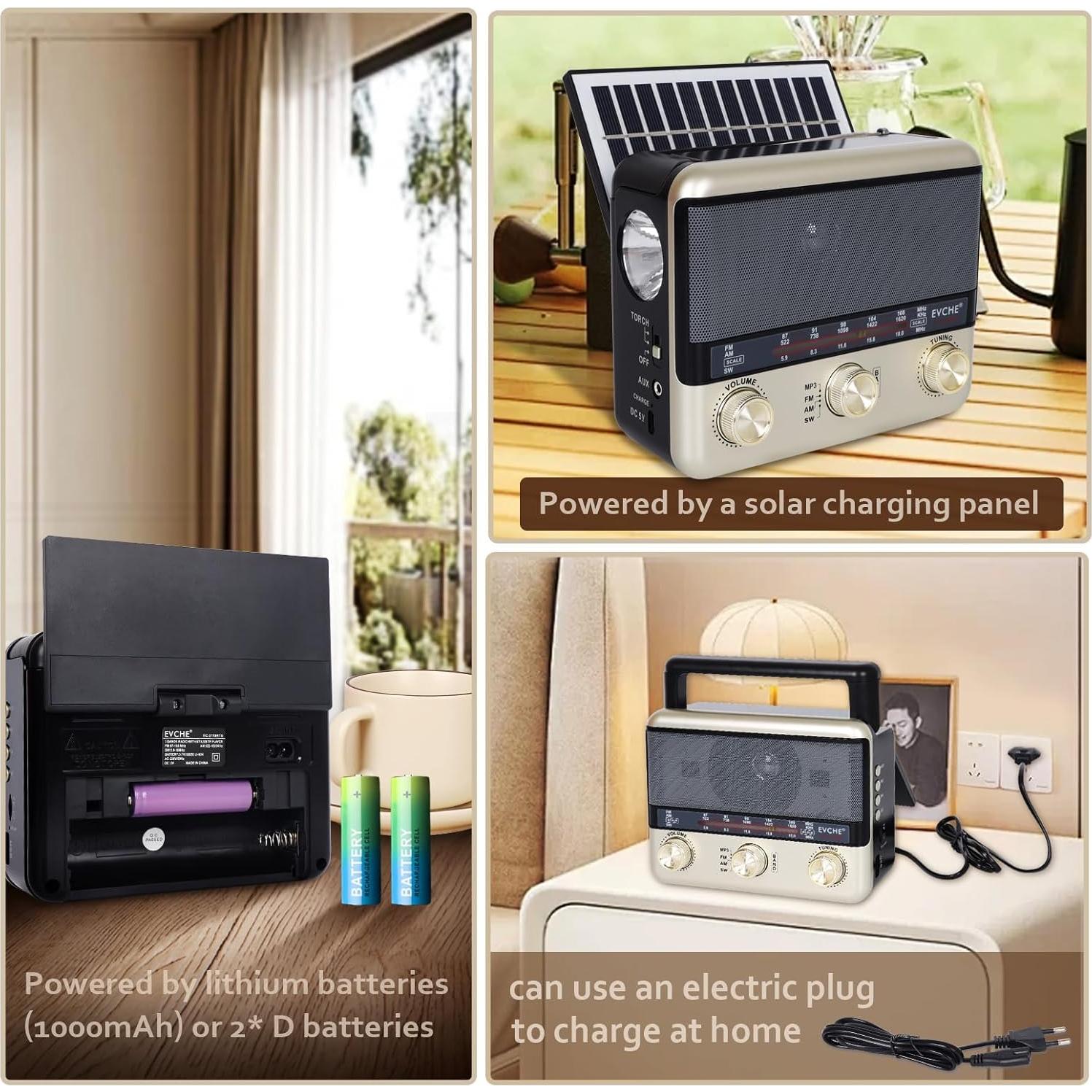 Radio Portátil T.TAOMI Retro1 AM FM SW Bluetooth Solar