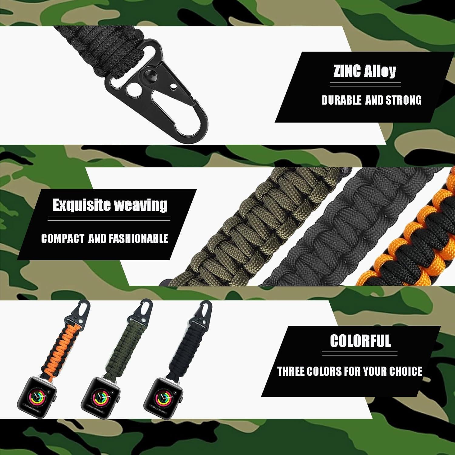 yothchose Paracord Keychain Clip Compatible with Apple Watch Fob Military Braided Strap