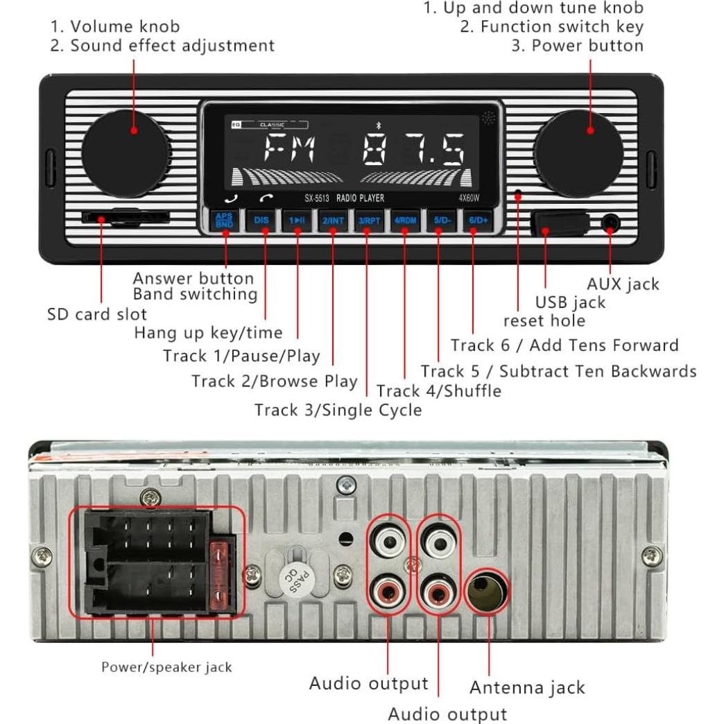Radio de Coche Nideocion Single Din Bluetooth FM USB SD
