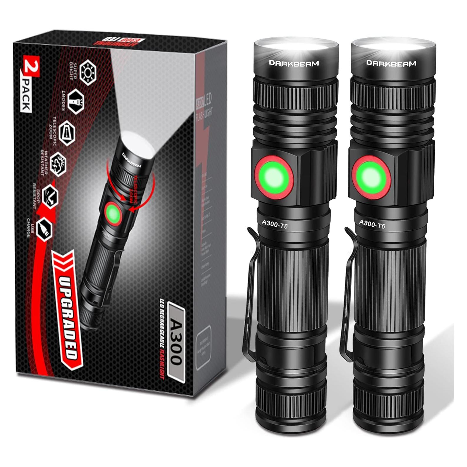 Linterna LED DARKBEAM A300 2000 Lúmenes Recargable USB 2 Pzas