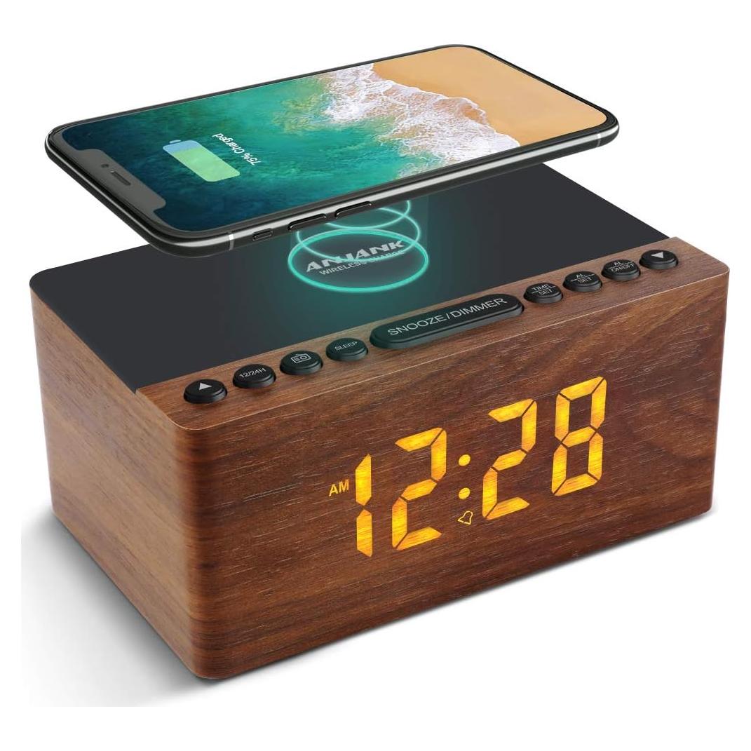 Reloj Despertador Digital ANJANK con Carga Inalámbrica