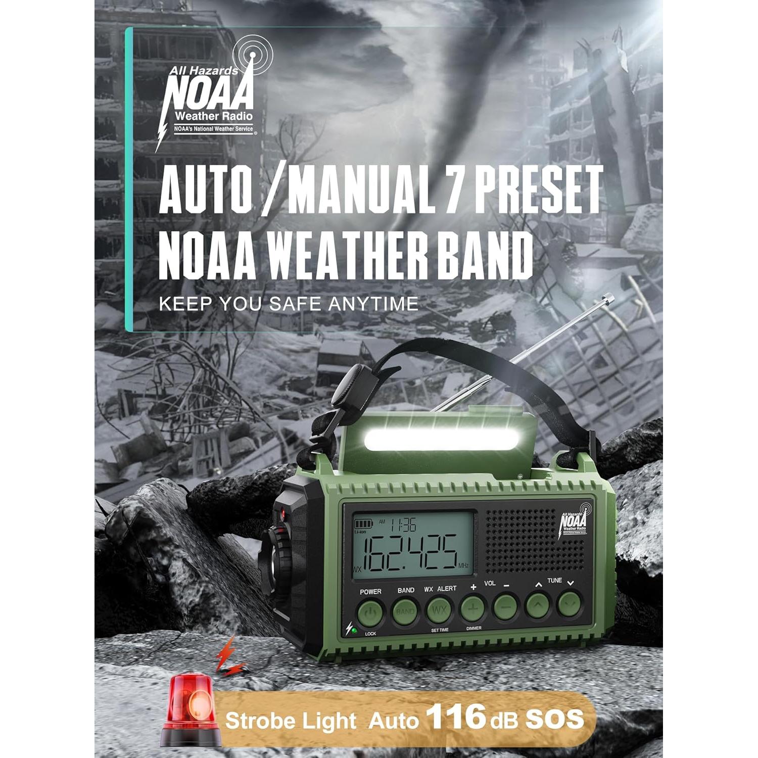 Radio de Emergencia ROCAM 12000mAh AM/FM NOAA Linterna