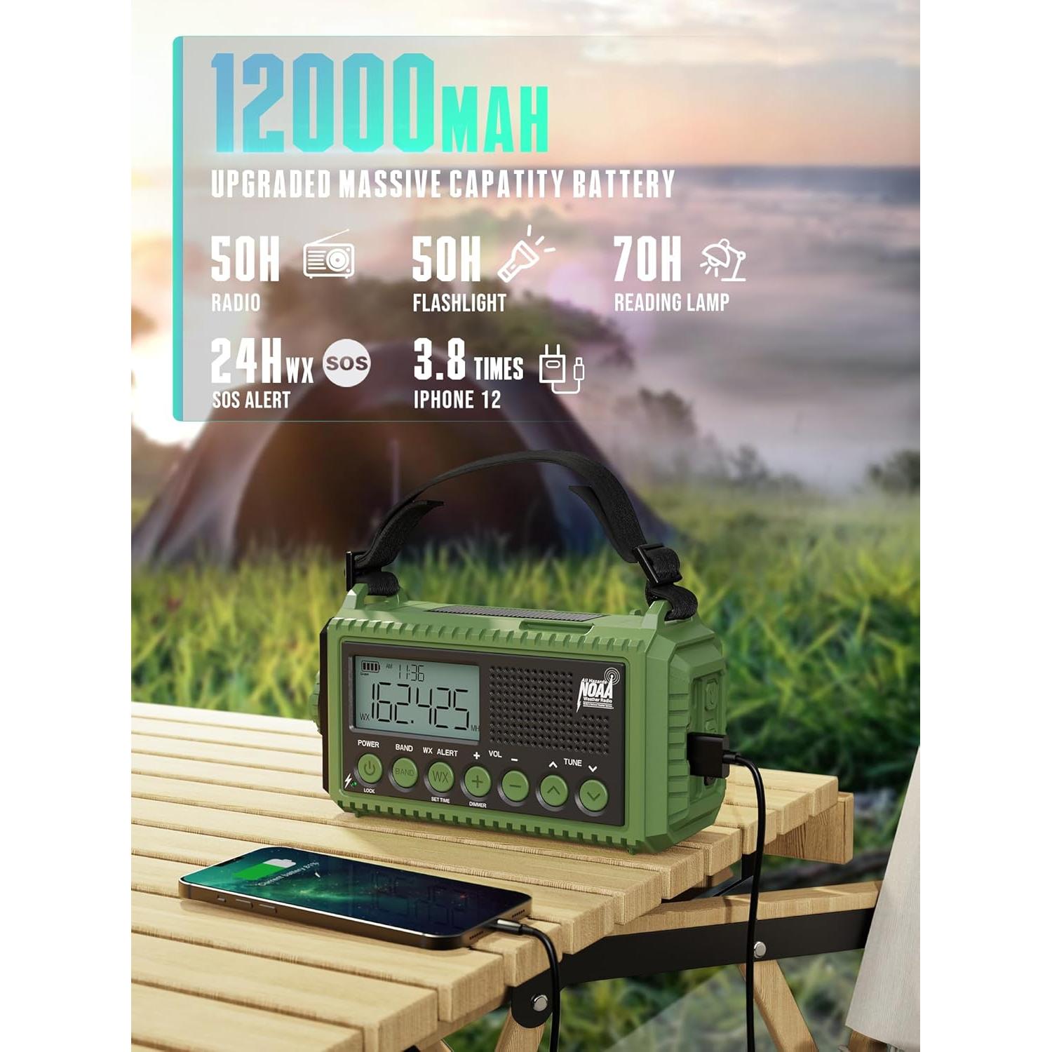 Radio de Emergencia ROCAM 12000mAh AM/FM NOAA Linterna