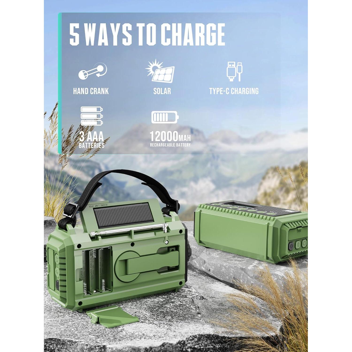 Radio de Emergencia ROCAM 12000mAh AM/FM NOAA Linterna