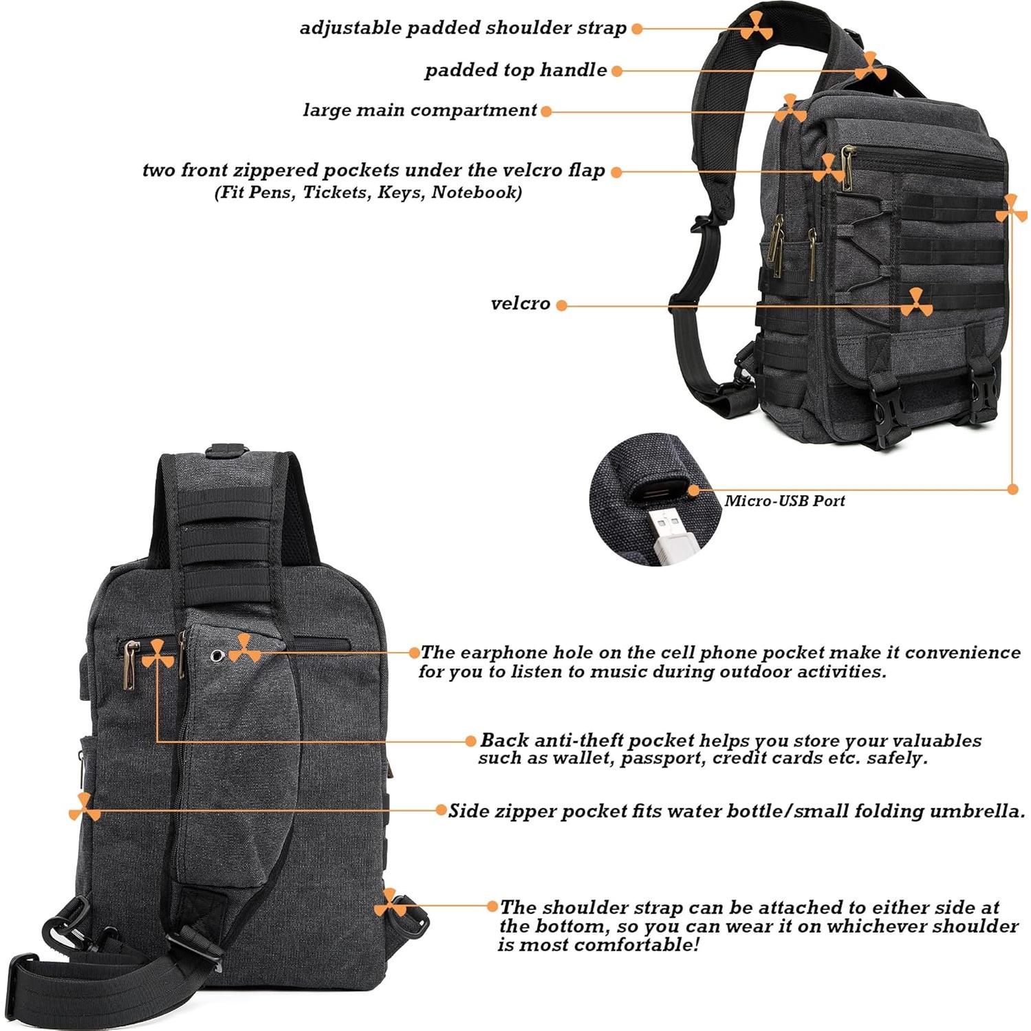 Mochila Bandolera NICGID 13.3'' Negra Resistente al Agua