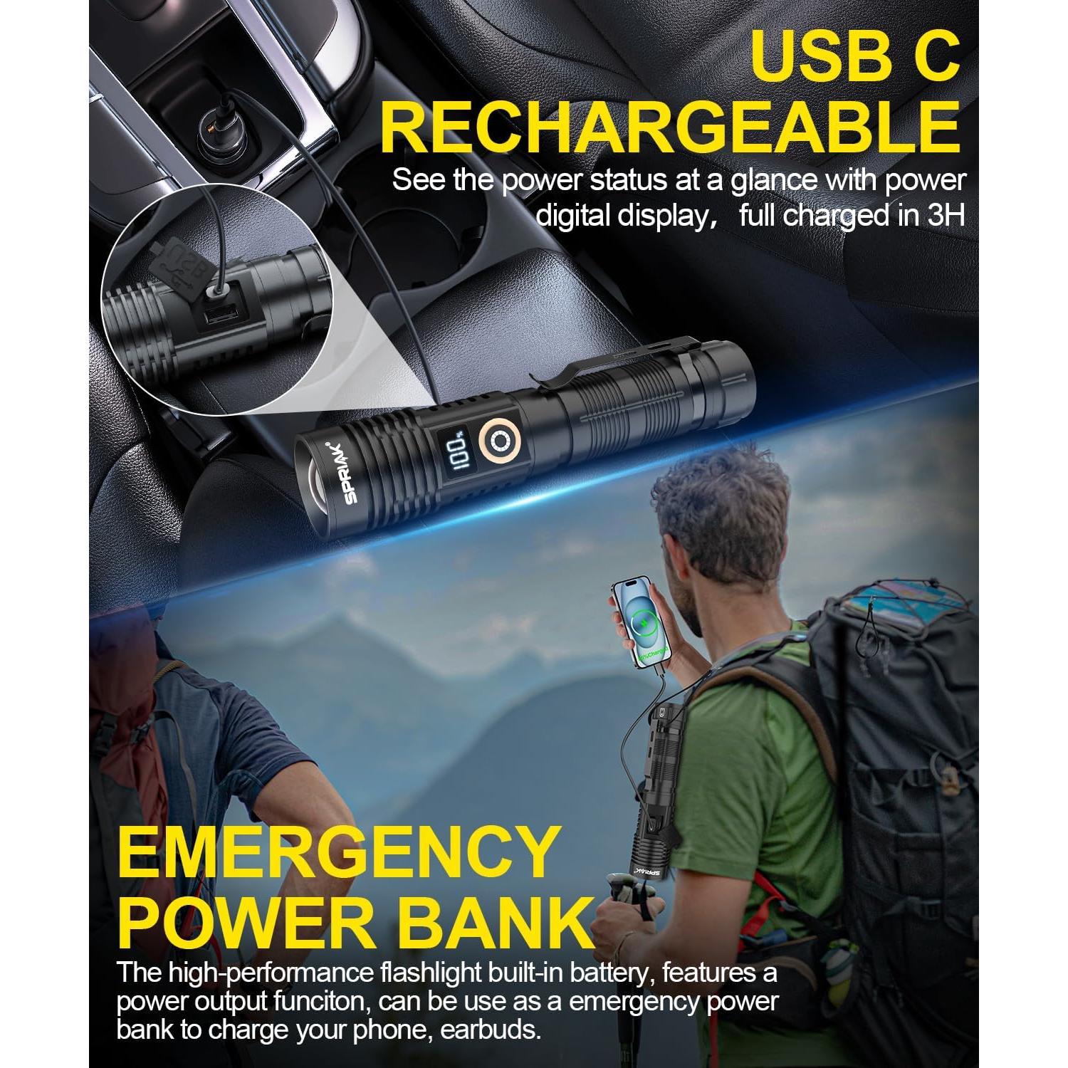 Linterna Recargable Spriak K2301 12000LM Impermeable