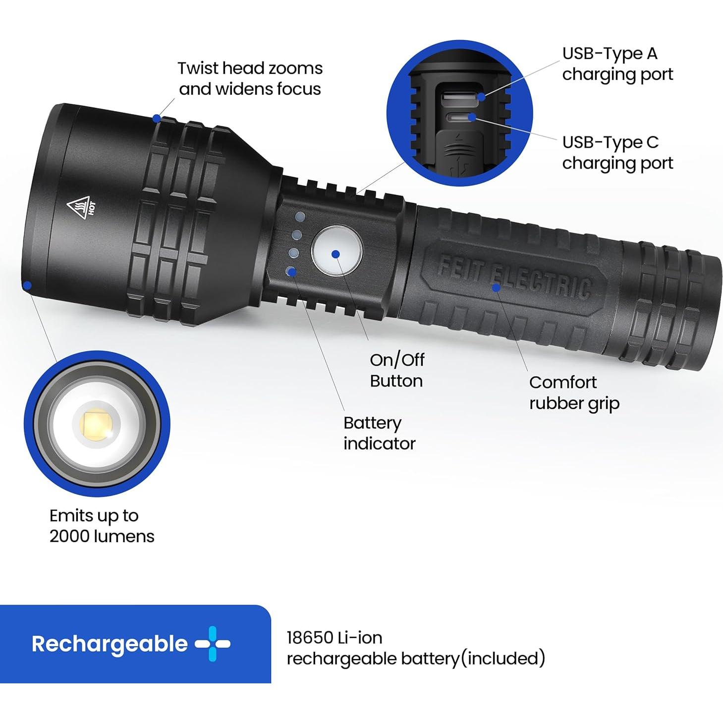 Linterna Feit Electric FLR2000 2000 Lúmenes Recargable USB-C