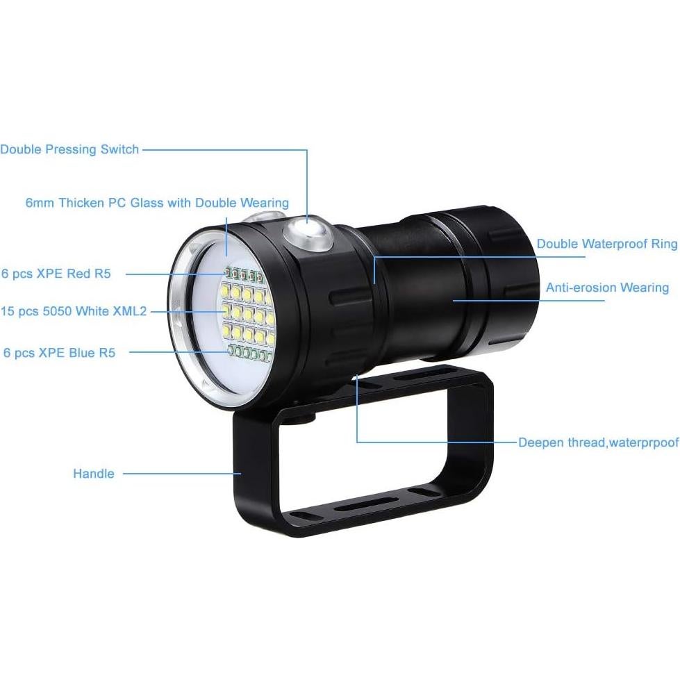 Linterna de Buceo LED EECOO K1 18000 Lúmenes IPX8 80m