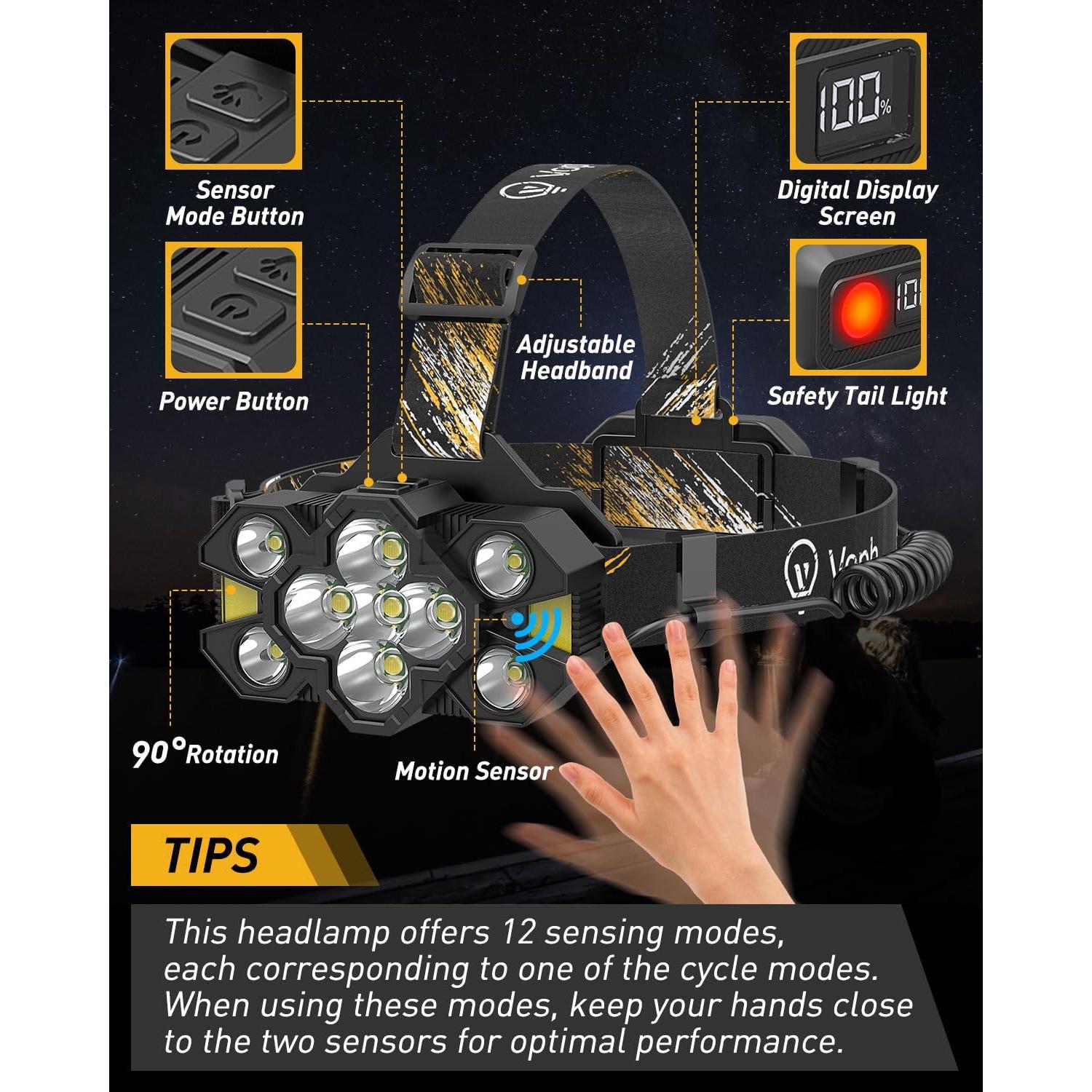 Linterna Frontal Voph V11000 Recargable 12 Modos LED