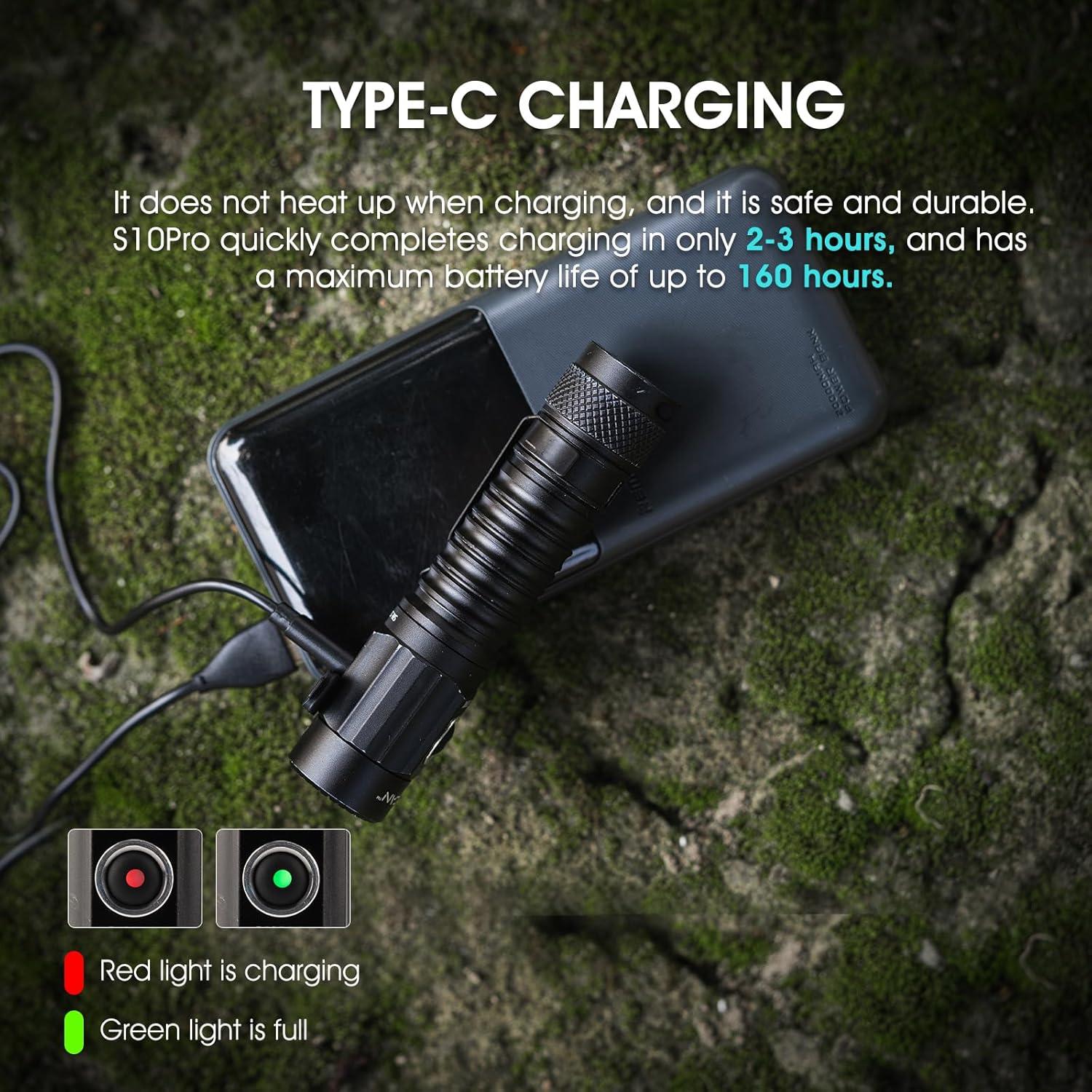 Linterna Recargable PIOOCAN S10Pro 2500 Lúmenes Táctica