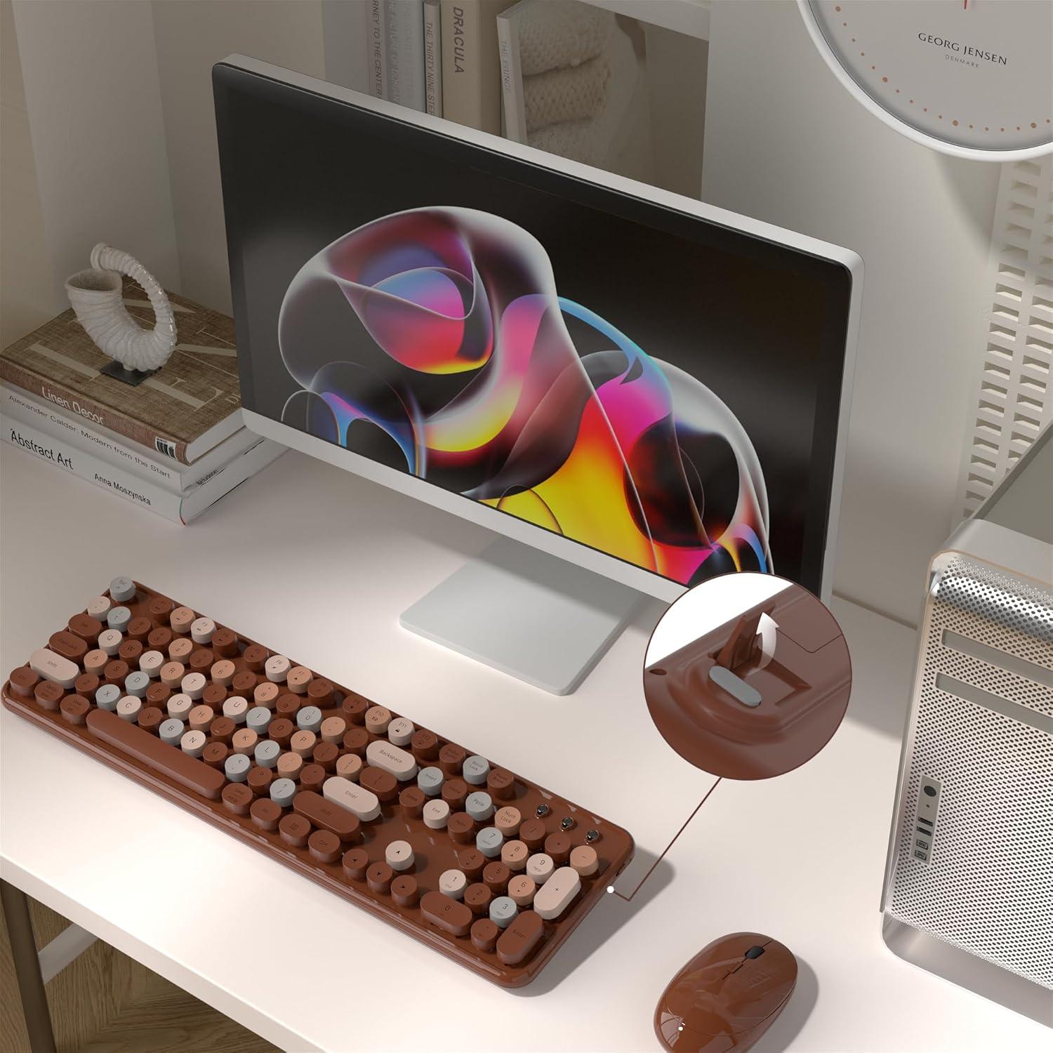 Combo Teclado y Ratón Inalámbrico Retro Colorido S801AG