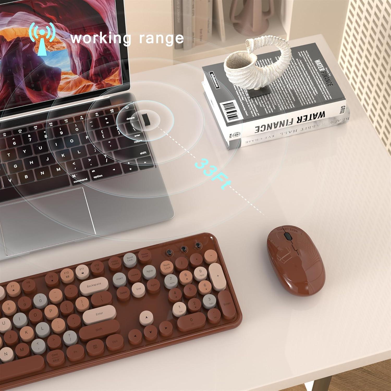 Combo Teclado y Ratón Inalámbrico Retro Colorido S801AG