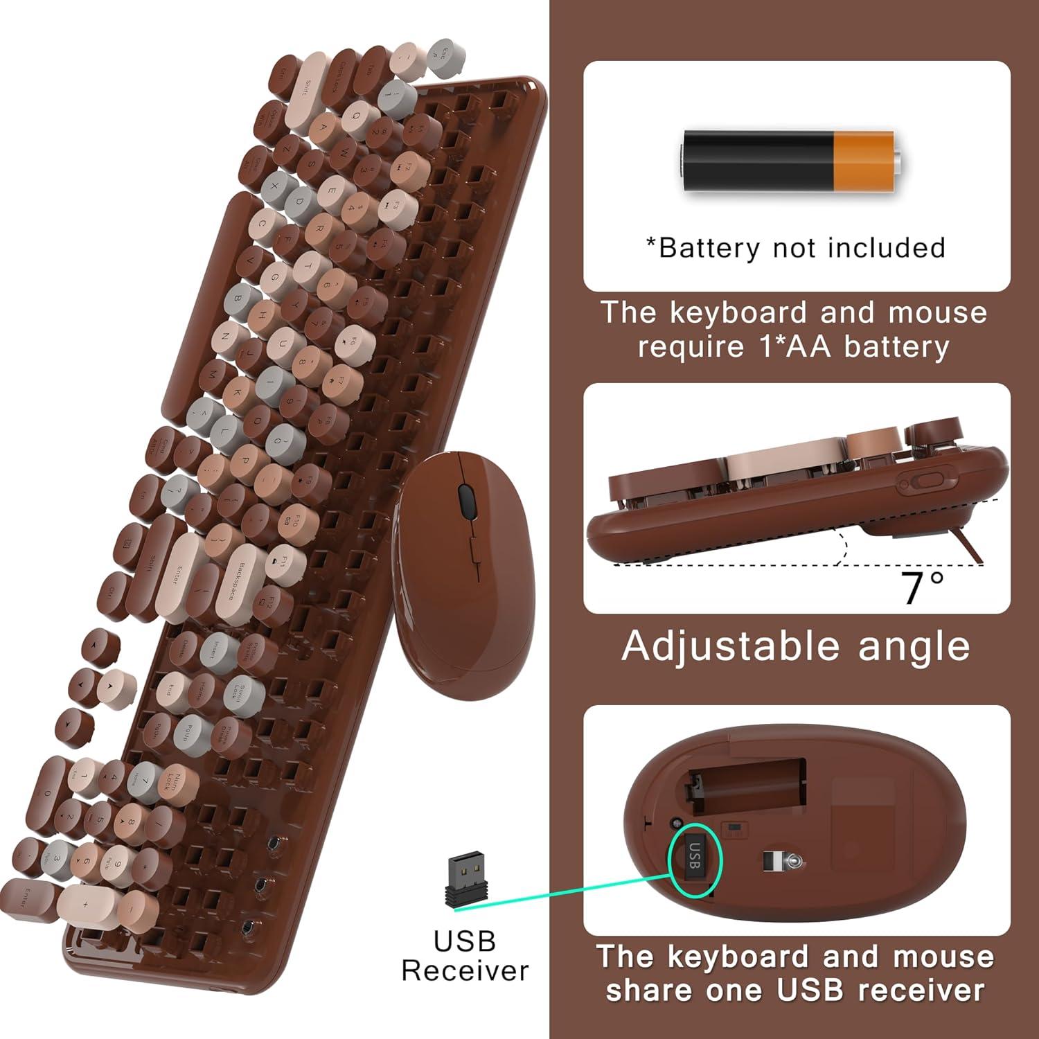 Combo Teclado y Ratón Inalámbrico Retro Colorido S801AG