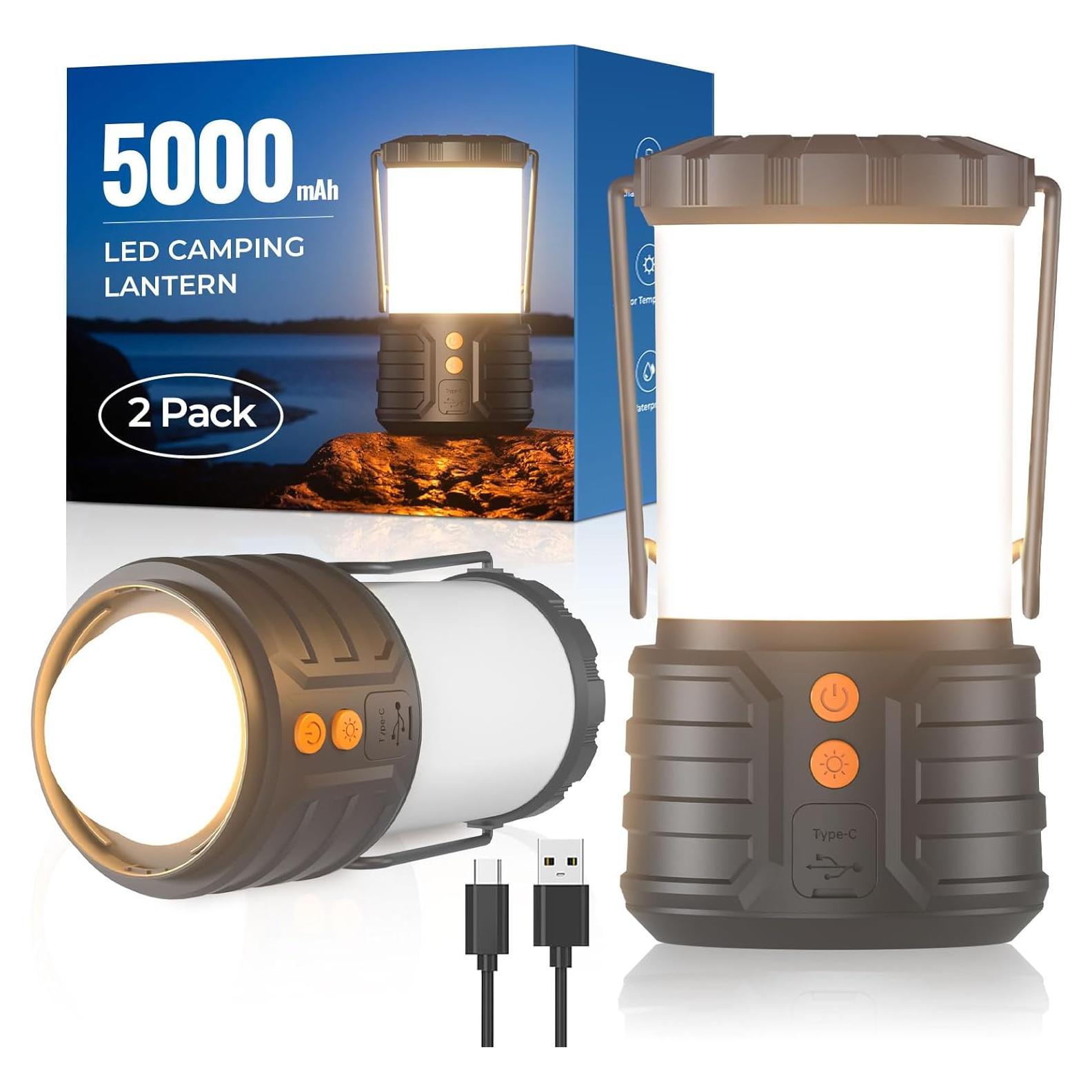 Paquete de 2 Linternas LED PopoIron 5000mAh IPX4 Camping