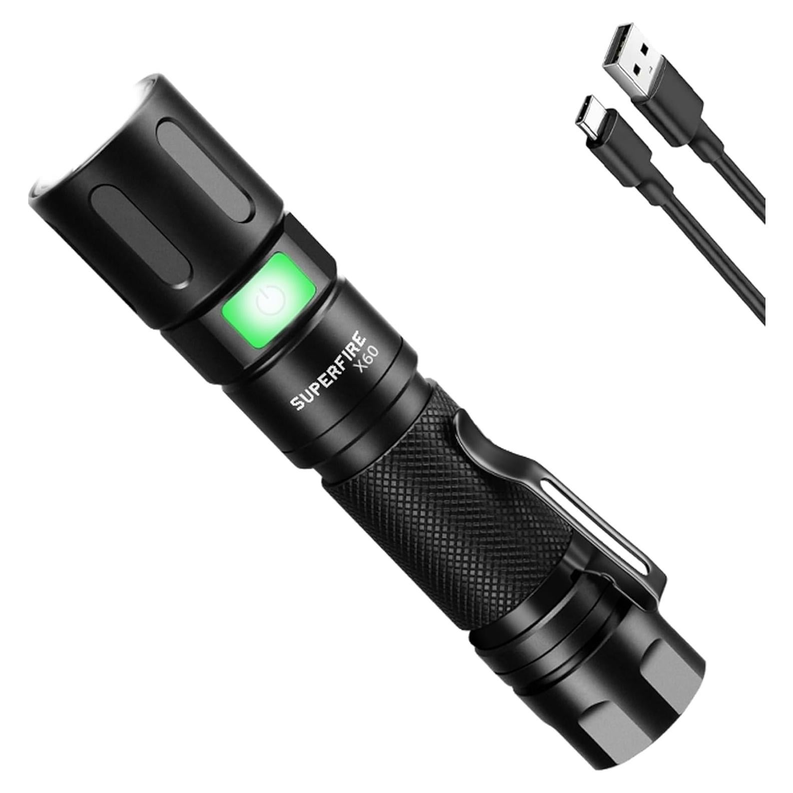 Linterna LED SuperFire X60 2300 Lúmenes Recargable Zoomable