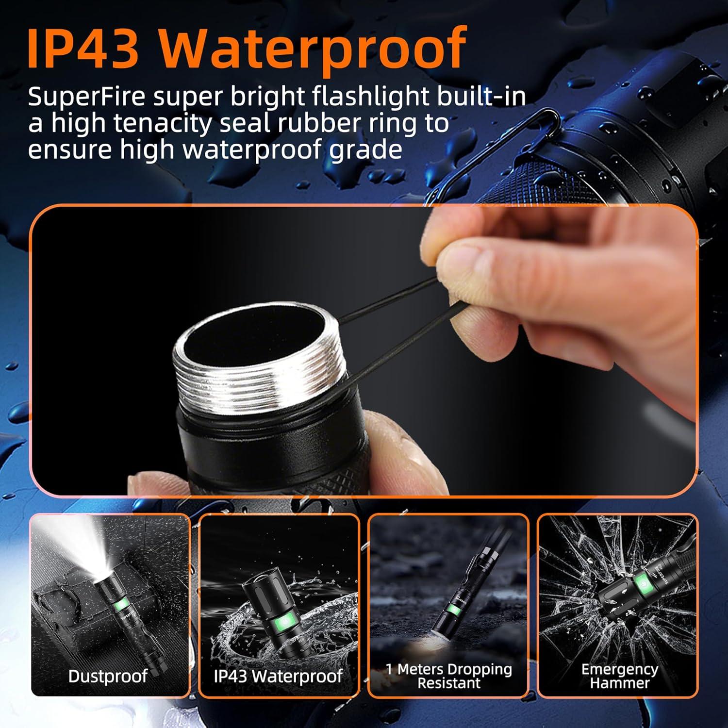 Linterna LED SuperFire X60 2300 Lúmenes Recargable Zoomable