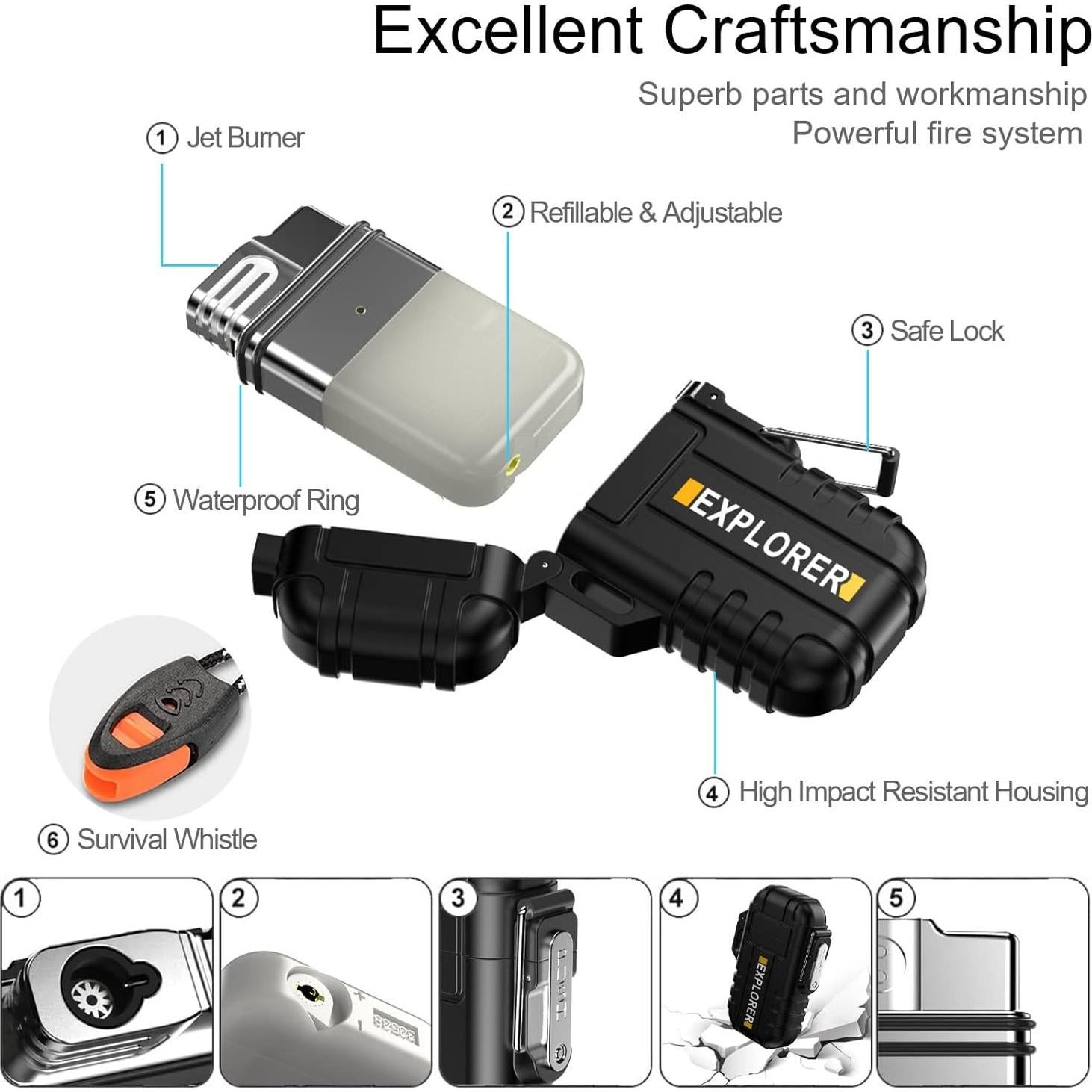 Encendedor Butano Jaerdhs Jet Impermeable Negro para Camping