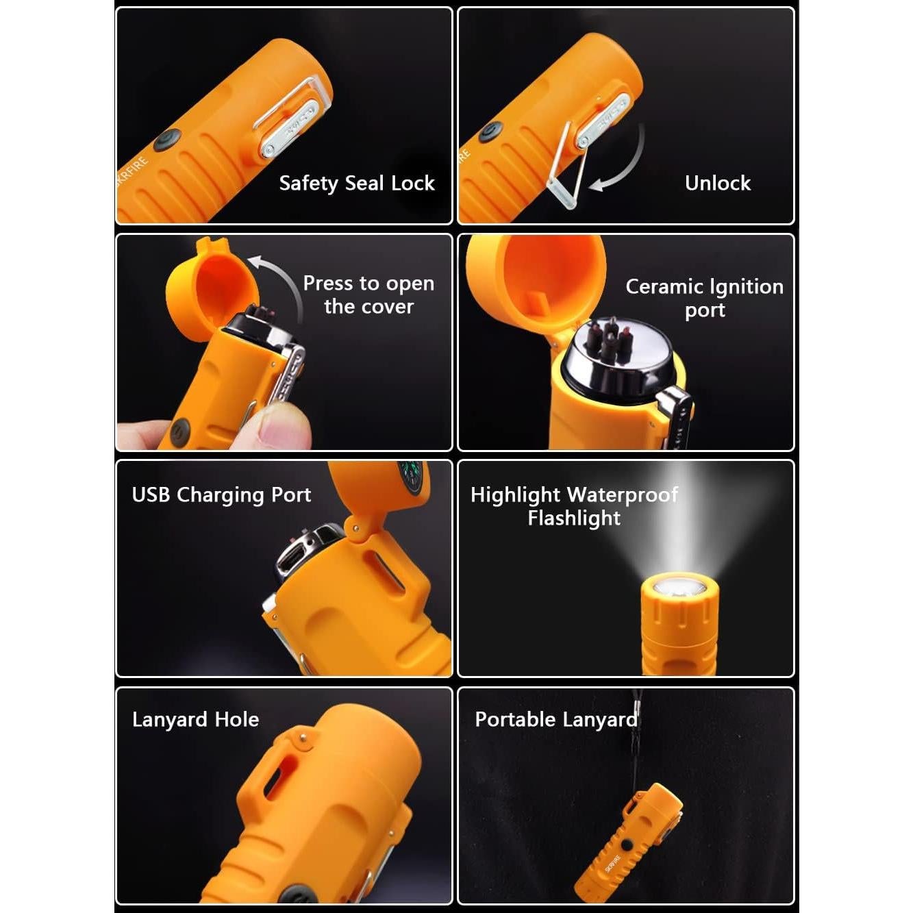 Encendedor Eléctrico SKRFIRE Doble Arco Plasma Naranja