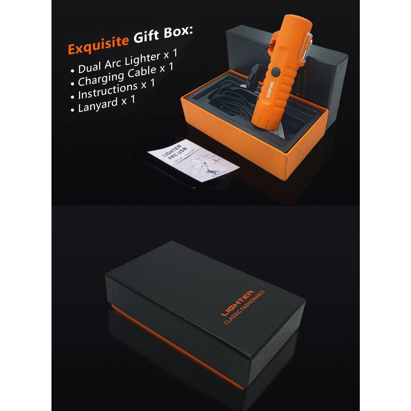 Encendedor Eléctrico SKRFIRE Doble Arco Plasma Naranja