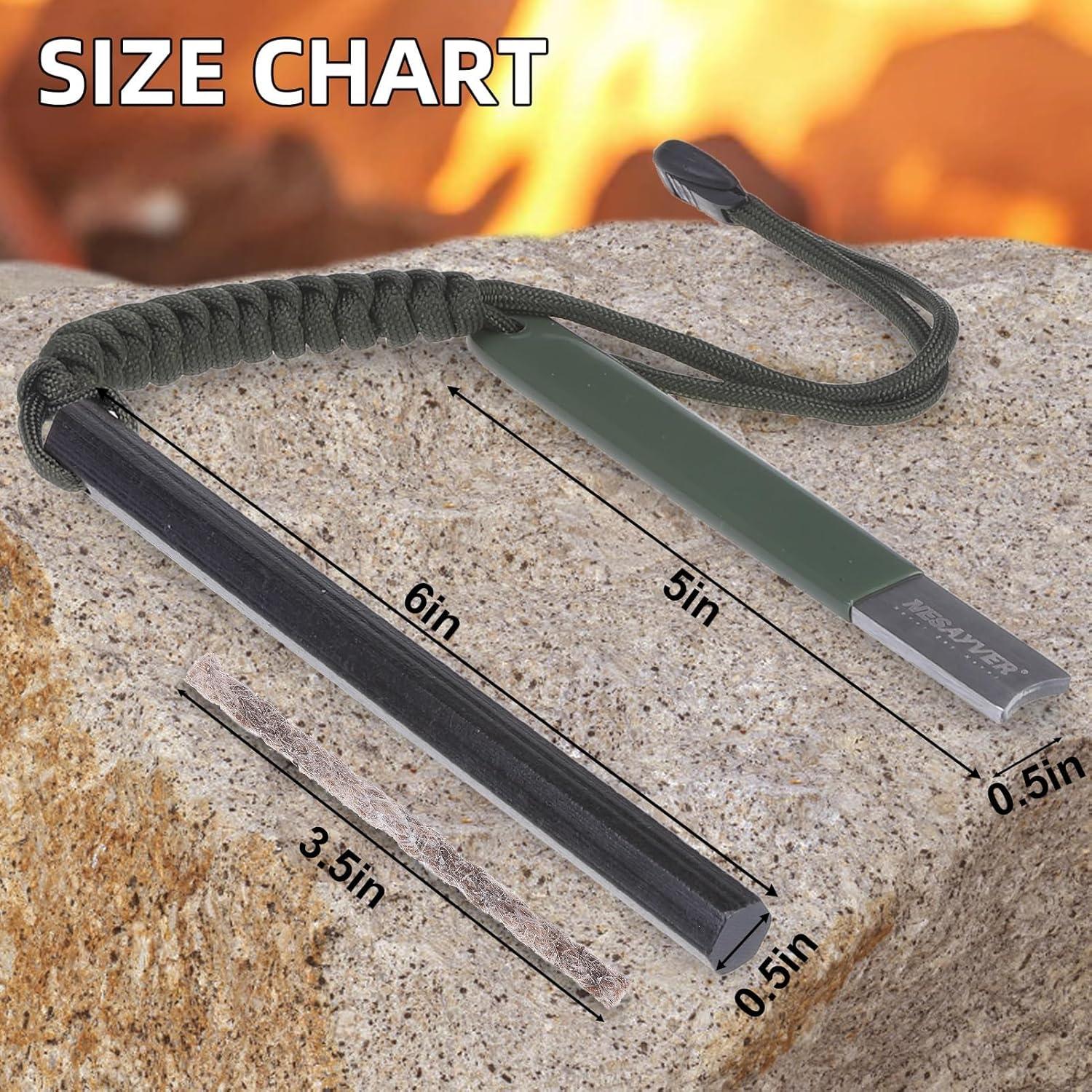 Fire Starter Survival Tool, Round Hexagon Ferro Rod Fire Striker Kit with Paracord Lanyard for Hiking, Camping, Emergency Flint and Steel Up to 20000 Strikes, Tinder Rope Backpacking Gear