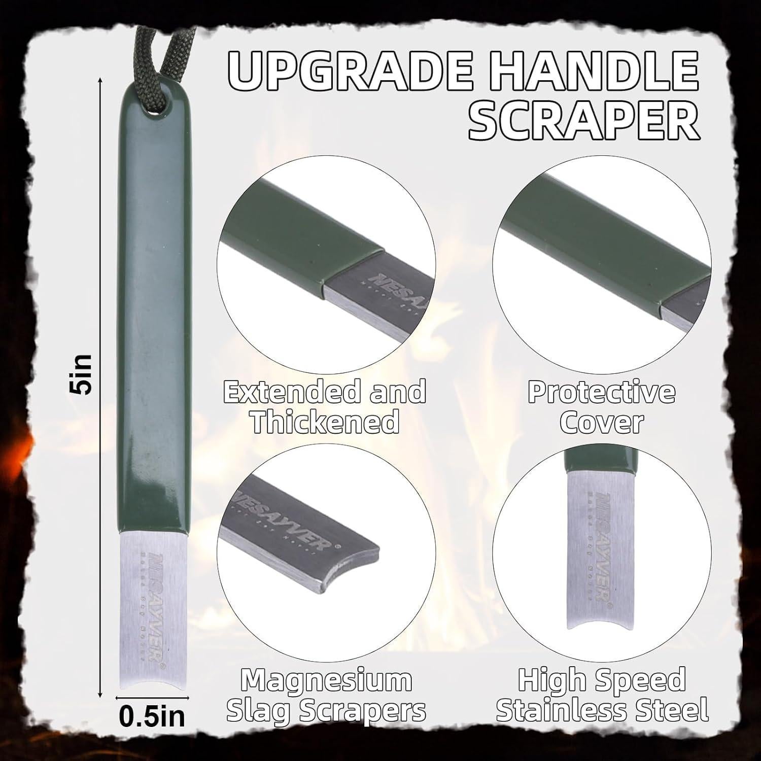 Fire Starter Survival Tool, Round Hexagon Ferro Rod Fire Striker Kit with Paracord Lanyard for Hiking, Camping, Emergency Flint and Steel Up to 20000 Strikes, Tinder Rope Backpacking Gear