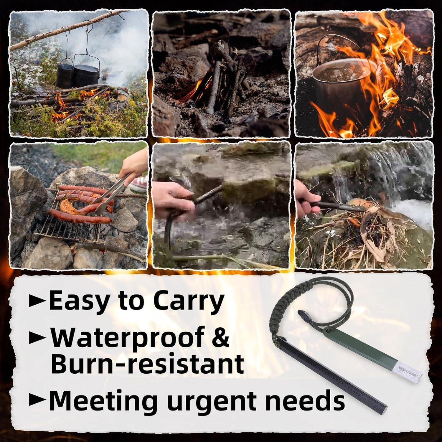 Fire Starter Survival Tool, Round Hexagon Ferro Rod Fire Striker Kit with Paracord Lanyard for Hiking, Camping, Emergency Flint and Steel Up to 20000 Strikes, Tinder Rope Backpacking Gear