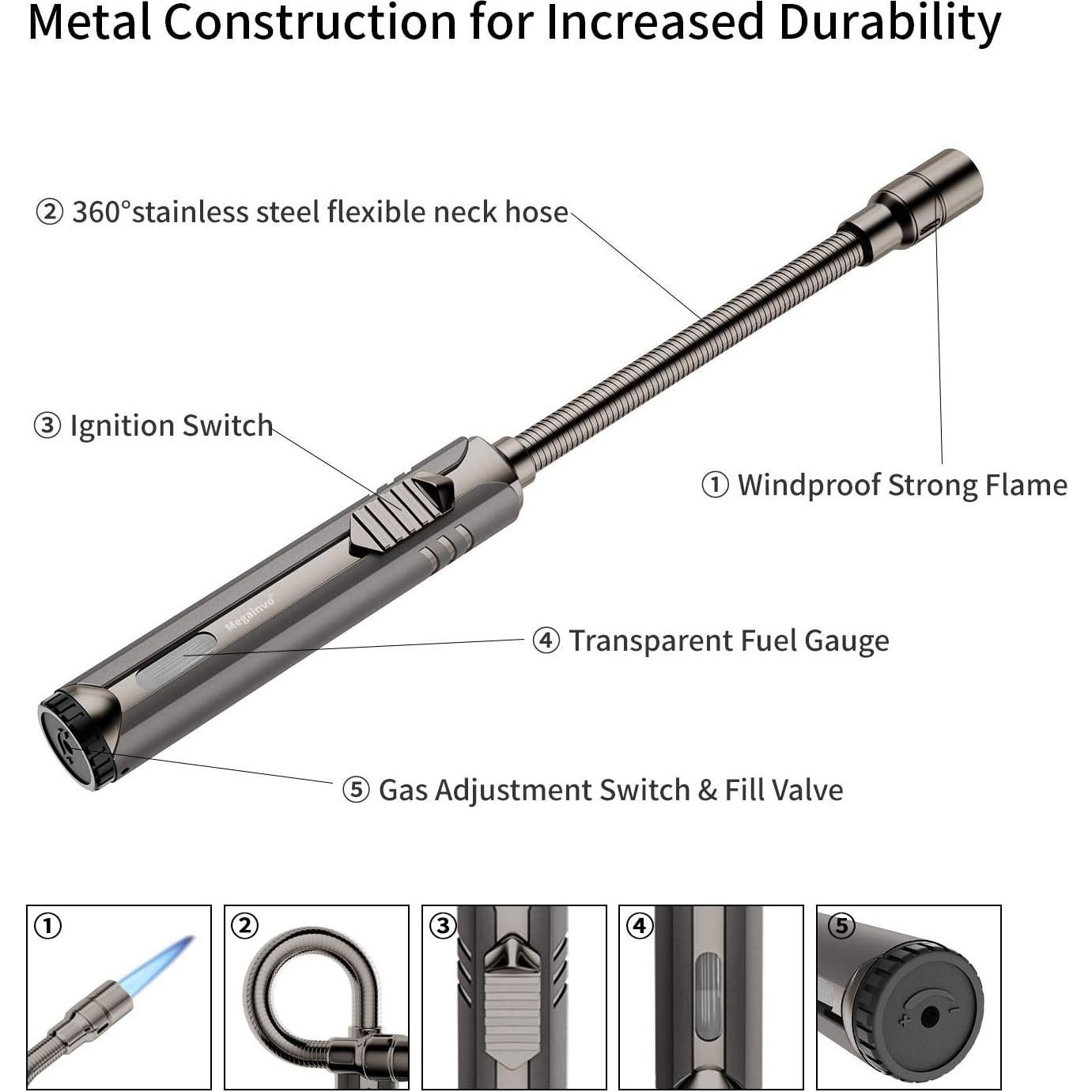 Encendedor de Butano Megainvo Antorcha Largo Recargable