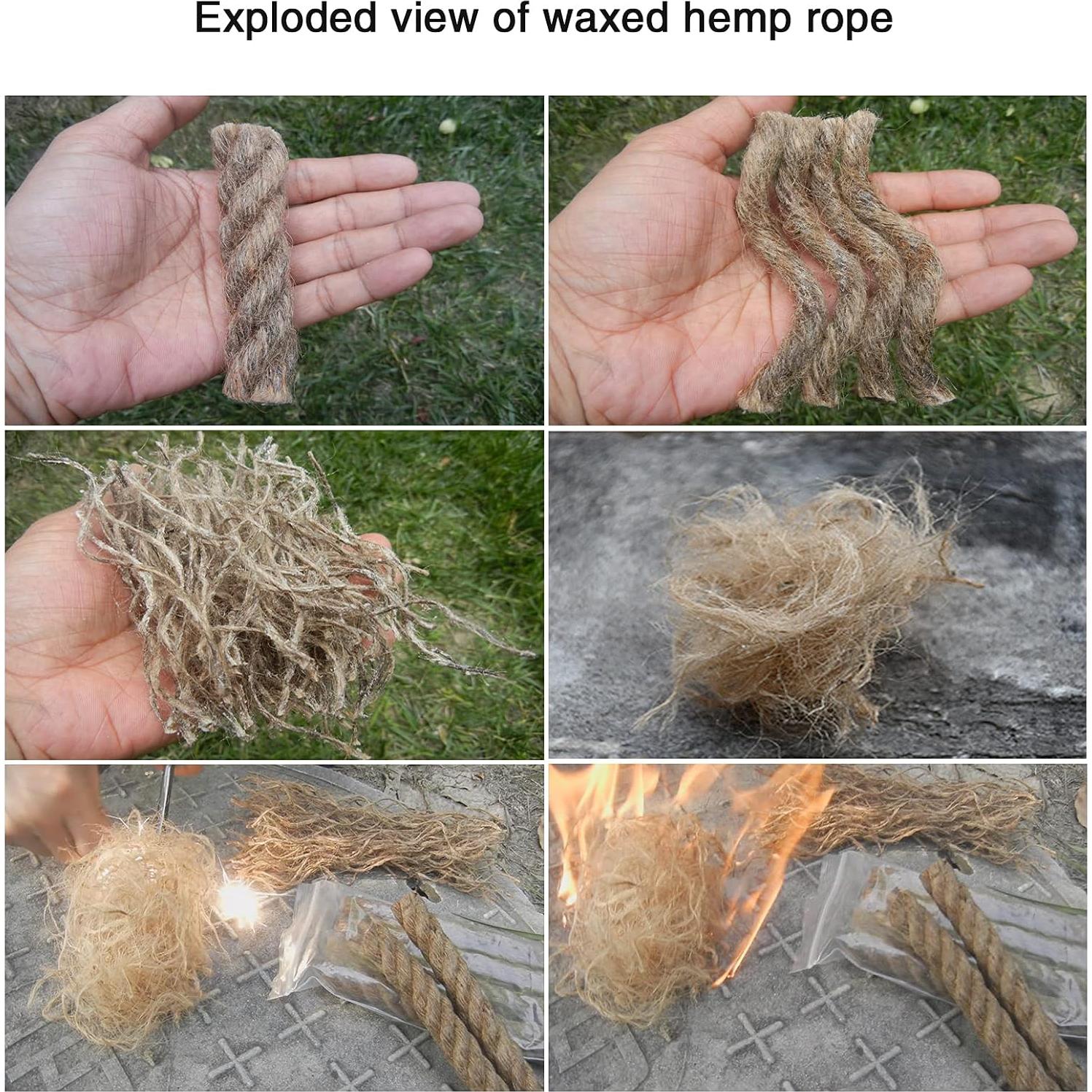 GOLDACE100% Windproof, Rainproof and Moisture- Emergency Survival Tool Kits| Long-Lasting Fire Starters for Campfires| Camping Cooking Kindling Tinder| fire Rope Hemp core| Unlimited Shelf Life