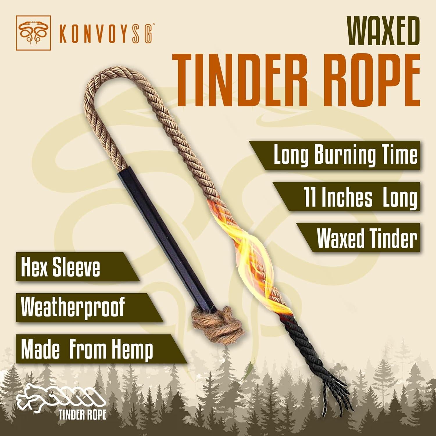 Kit de Inicio de Fuego KonvoySG - Cuerda de Yesca 27,94 cm