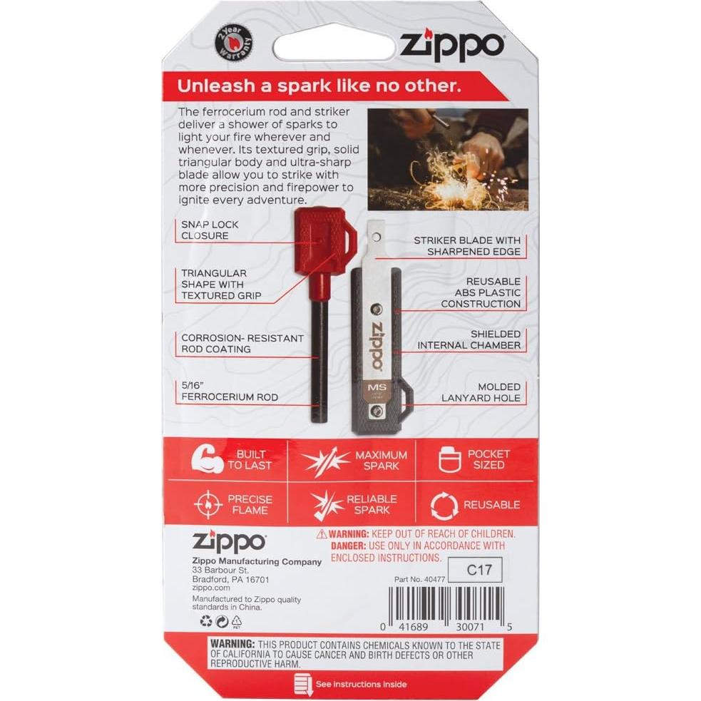 Encendedor Zippo Mag Strike Rojo con Chispas Rápidas