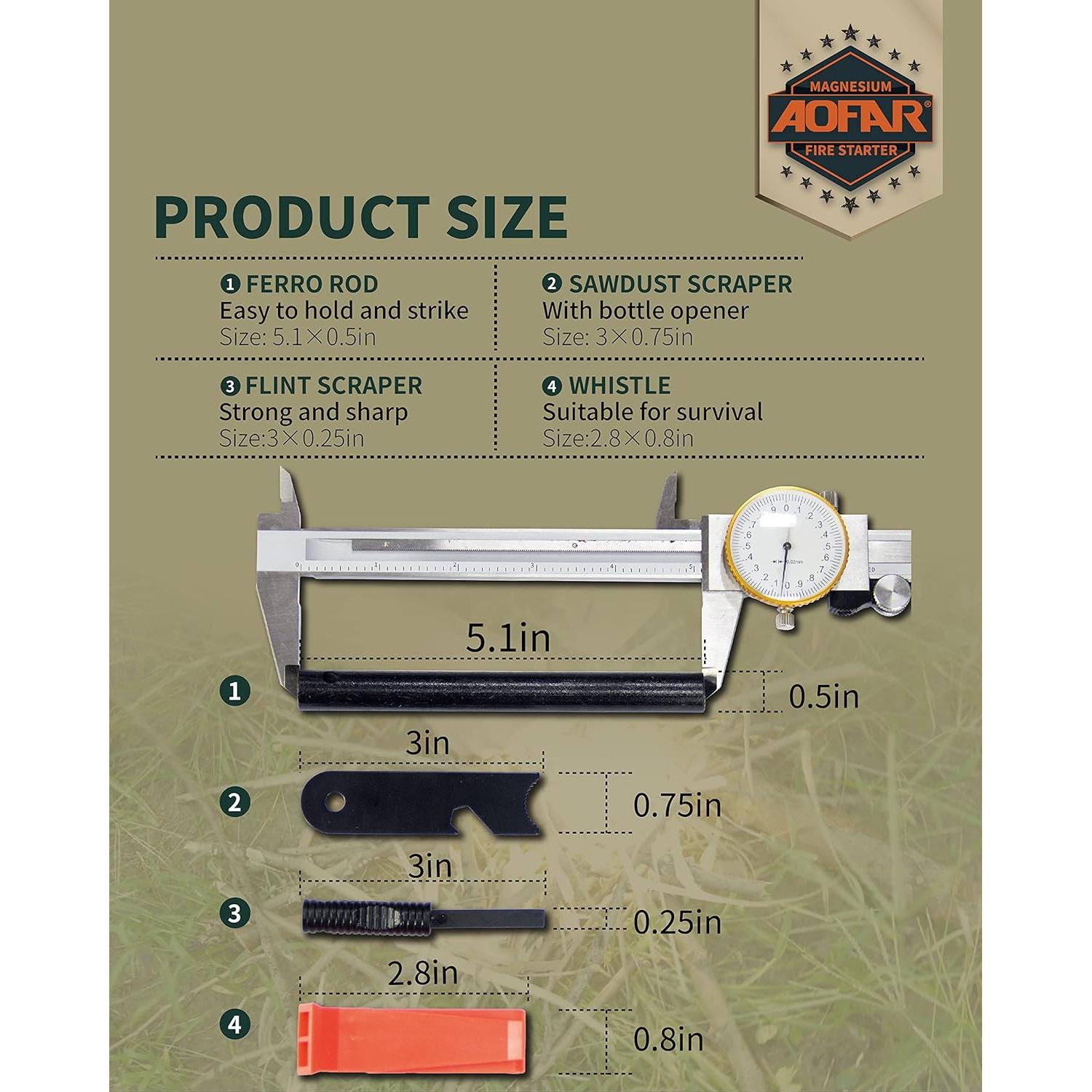 Encendedor de Fuego AOFAR AF-376 con Silbato y Paracord
