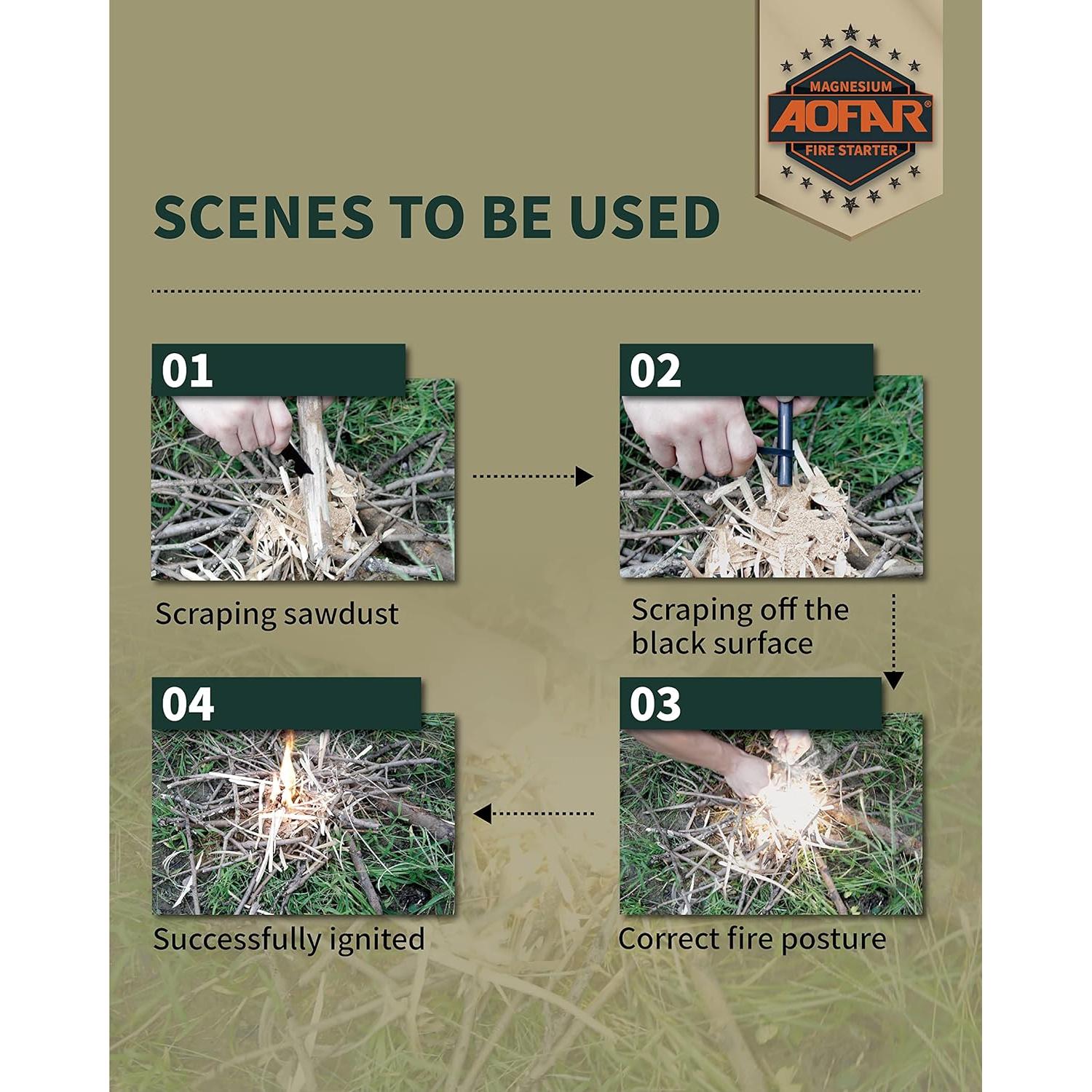 Encendedor de Fuego AOFAR AF-376 con Silbato y Paracord