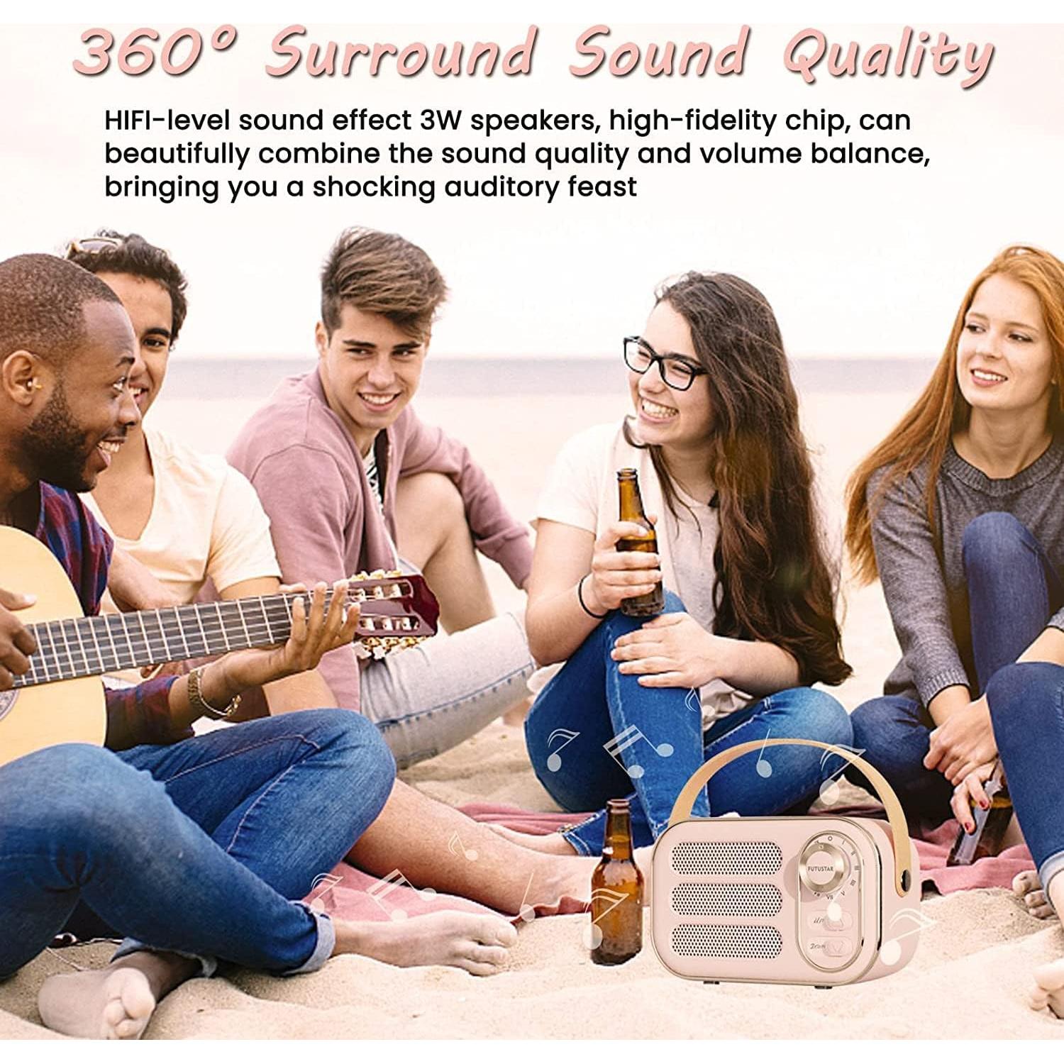 Altavoz Bluetooth Retro Anliato JS-5037 Rosa 5W Portátil