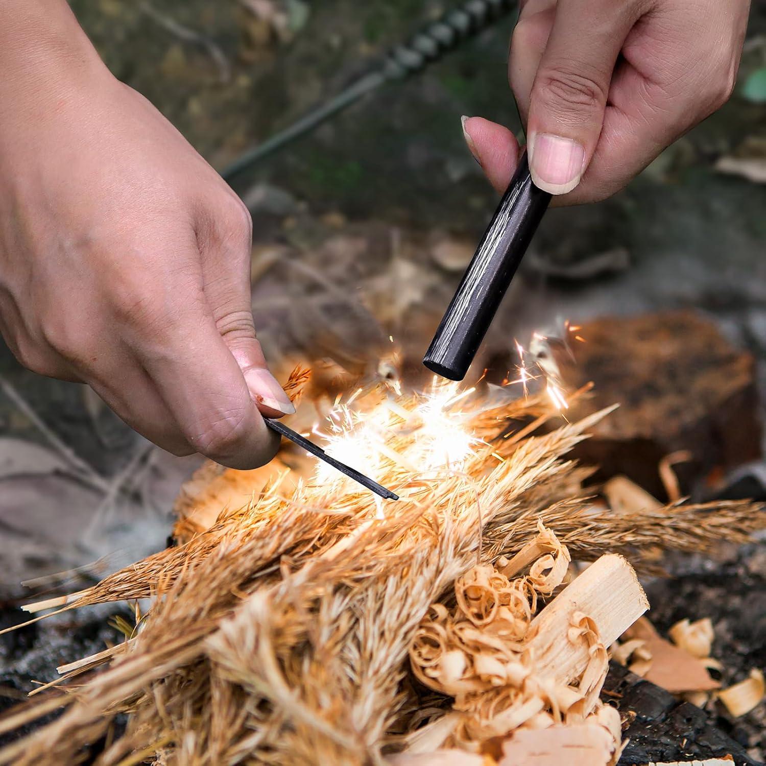 Fire Starter, 5'' Ferro Rod Outdoor Survival Tools Flint and Steel and Stricker for Bushcraft, Camping, Hiking Kits