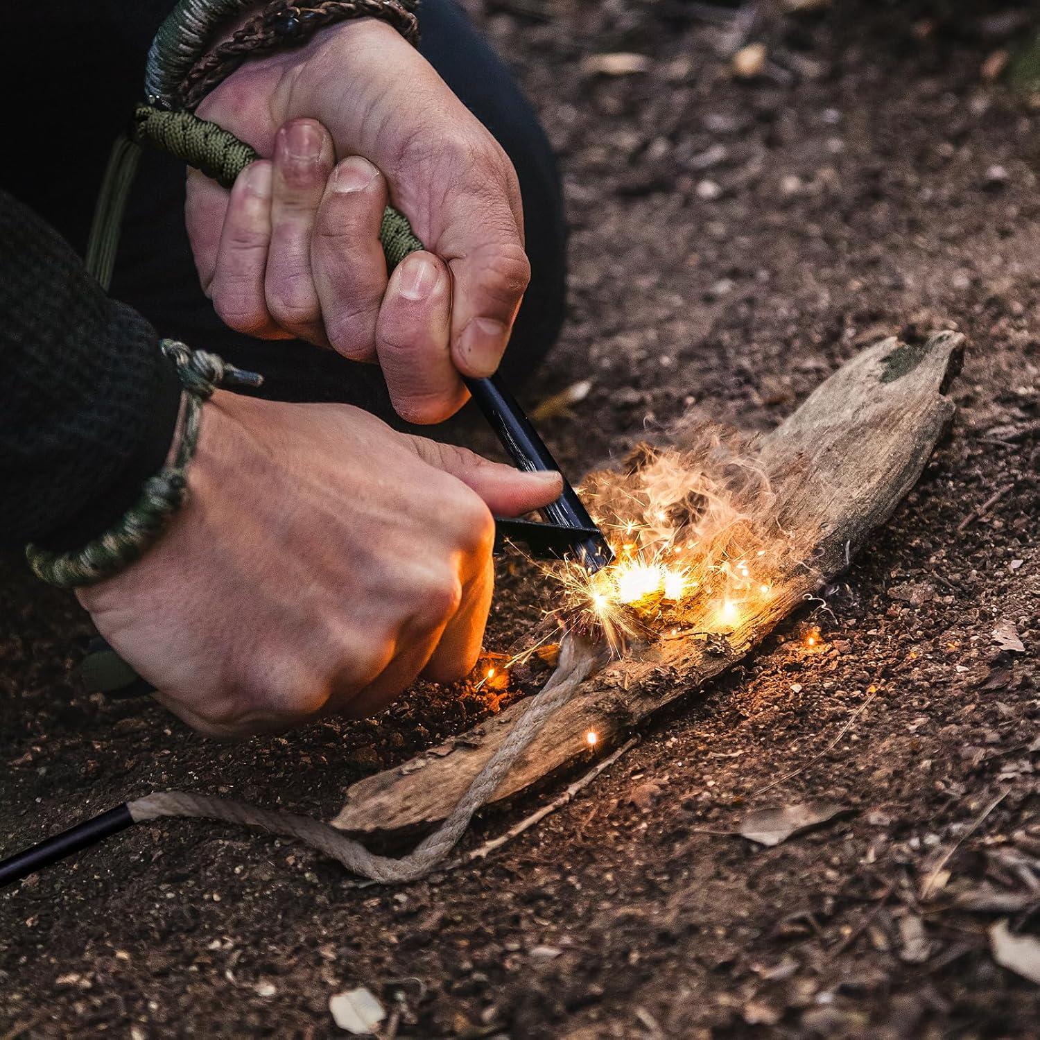 Fire Starter, 5'' Ferro Rod Outdoor Survival Tools Flint and Steel and Stricker for Bushcraft, Camping, Hiking Kits