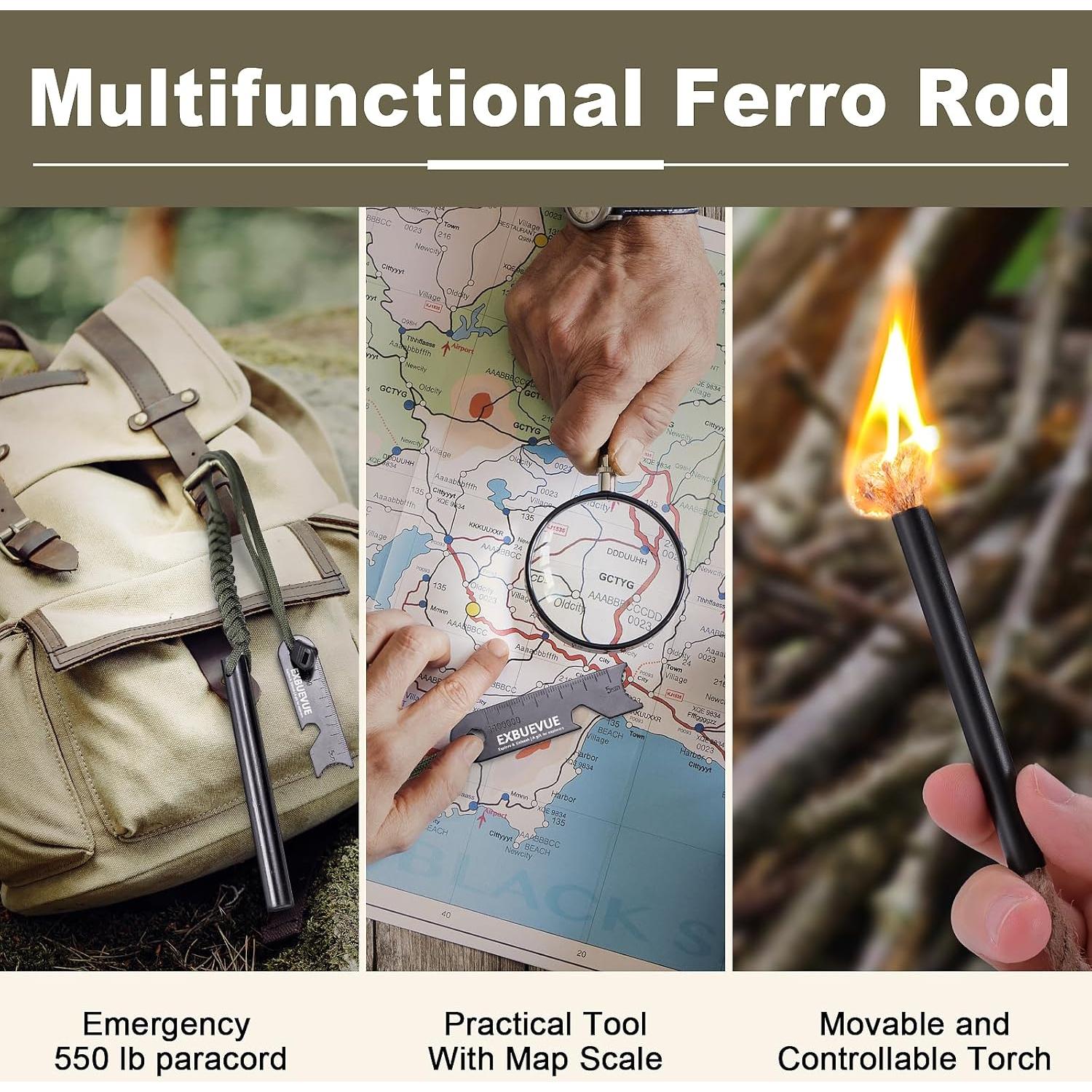 Fire Starter, 5'' Ferro Rod Outdoor Survival Tools Flint and Steel and Stricker for Bushcraft, Camping, Hiking Kits